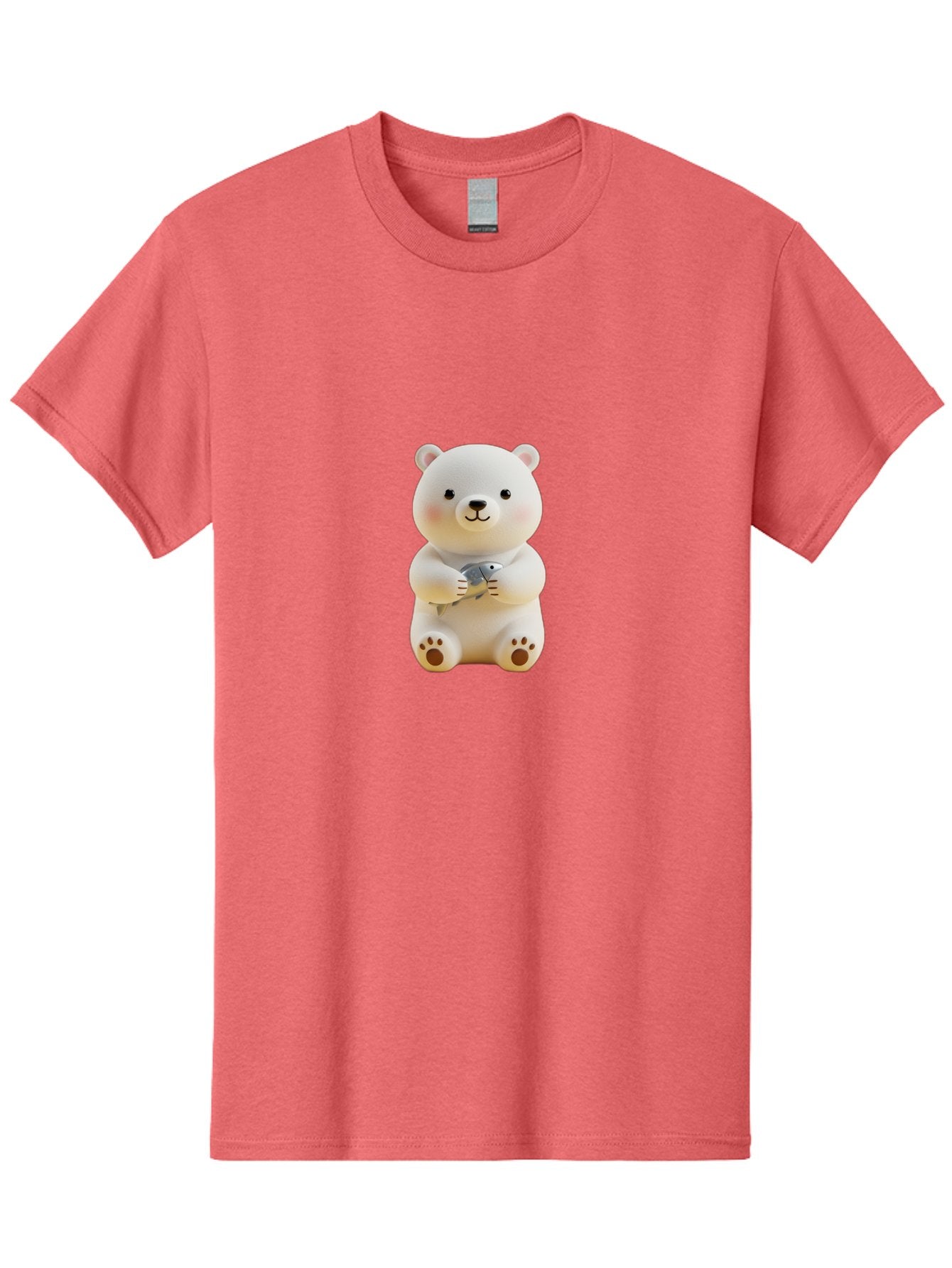 Polar-Bear-With-Fish Men'S Graphic Tee, 100% Cotton, Comfortable Casual Summer Wear, Machine Washable, Cute Polar Bear, White Bear, Holding Fish, Cartoon Character, Adorable Figurine, Kawaii Animal, Childlike Charm, Stuffed Animal, Bae674 8
