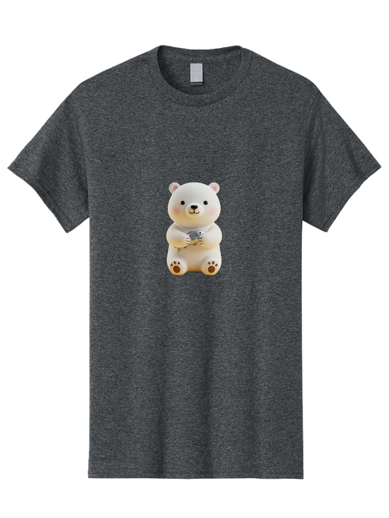Polar-Bear-With-Fish Men'S Graphic Tee, 100% Cotton, Comfortable Casual Summer Wear, Machine Washable, Cute Polar Bear, White Bear, Holding Fish, Cartoon Character, Adorable Figurine, Kawaii Animal, Childlike Charm, Stuffed Animal, Bae674 13