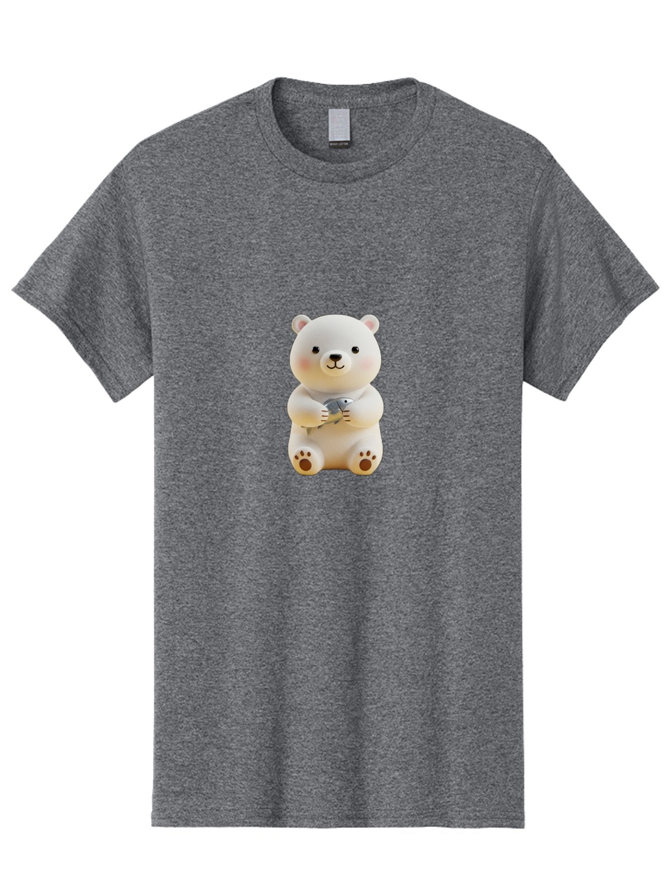 Polar-Bear-With-Fish Men'S Graphic Tee, 100% Cotton, Comfortable Casual Summer Wear, Machine Washable, Cute Polar Bear, White Bear, Holding Fish, Cartoon Character, Adorable Figurine, Kawaii Animal, Childlike Charm, Stuffed Animal, Bae674 15