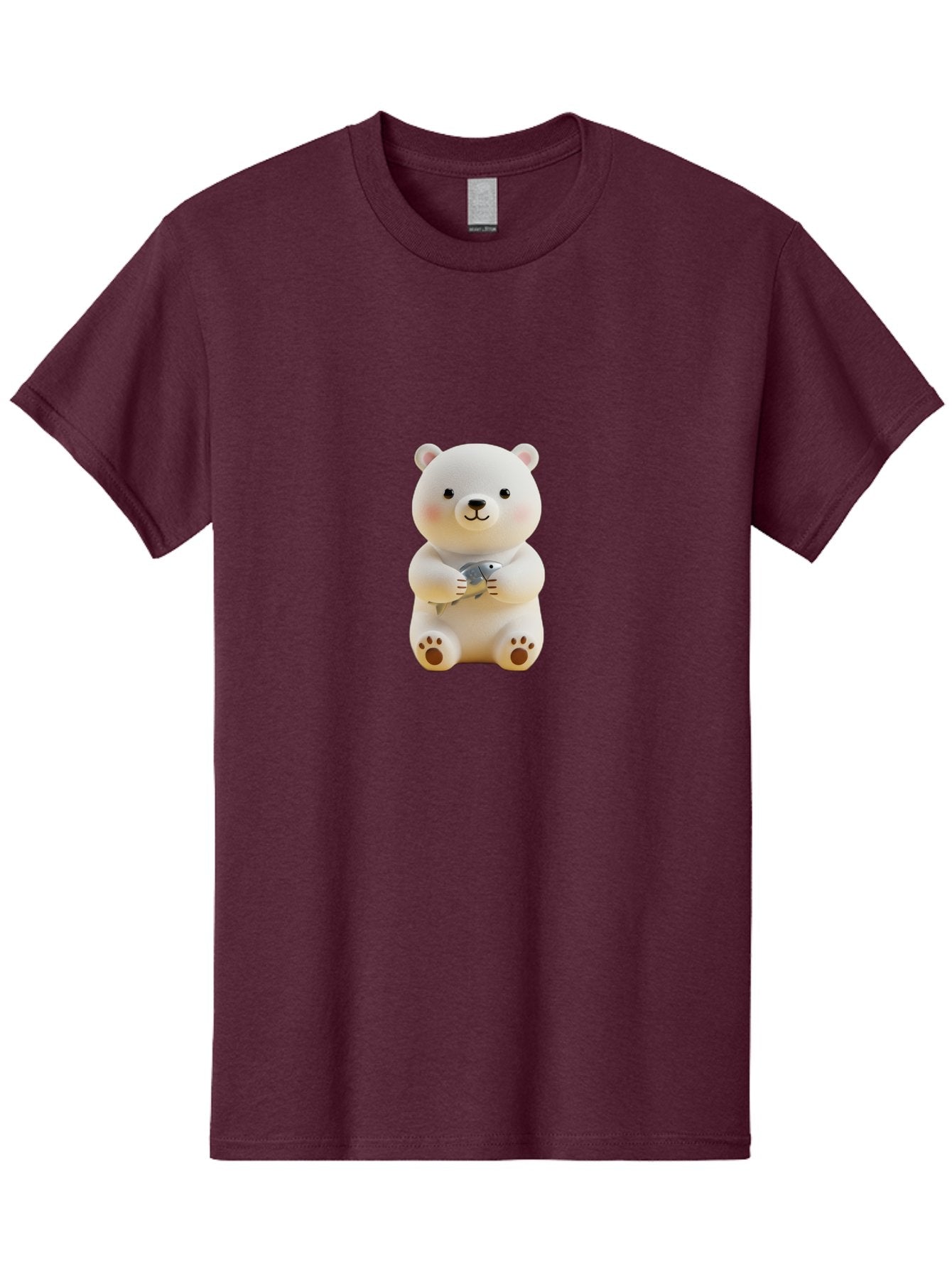Polar-Bear-With-Fish Men'S Graphic Tee, 100% Cotton, Comfortable Casual Summer Wear, Machine Washable, Cute Polar Bear, White Bear, Holding Fish, Cartoon Character, Adorable Figurine, Kawaii Animal, Childlike Charm, Stuffed Animal, Bae674