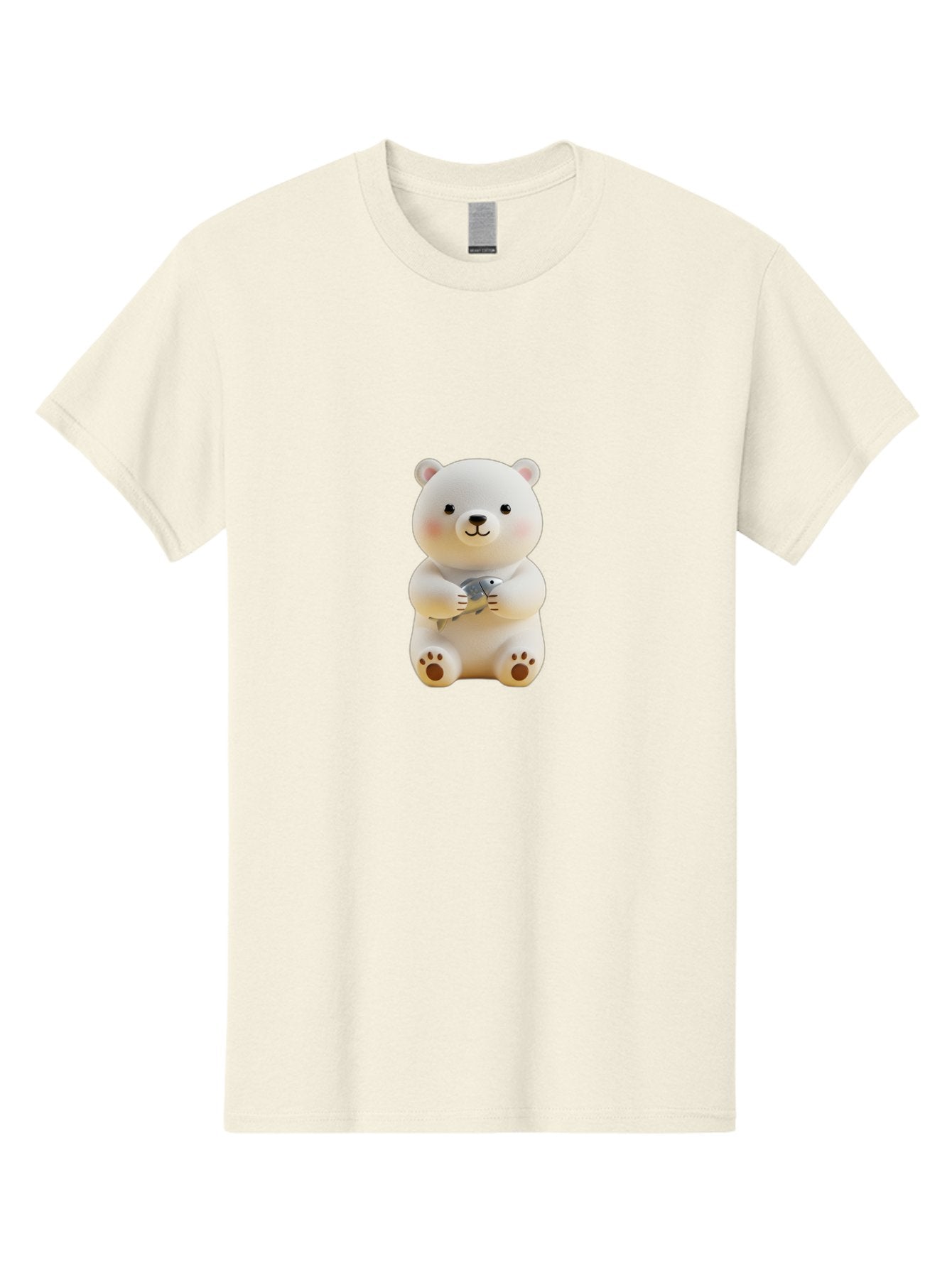 Polar-Bear-With-Fish Men'S Graphic Tee, 100% Cotton, Comfortable Casual Summer Wear, Machine Washable, Cute Polar Bear, White Bear, Holding Fish, Cartoon Character, Adorable Figurine, Kawaii Animal, Childlike Charm, Stuffed Animal, Bae674 12