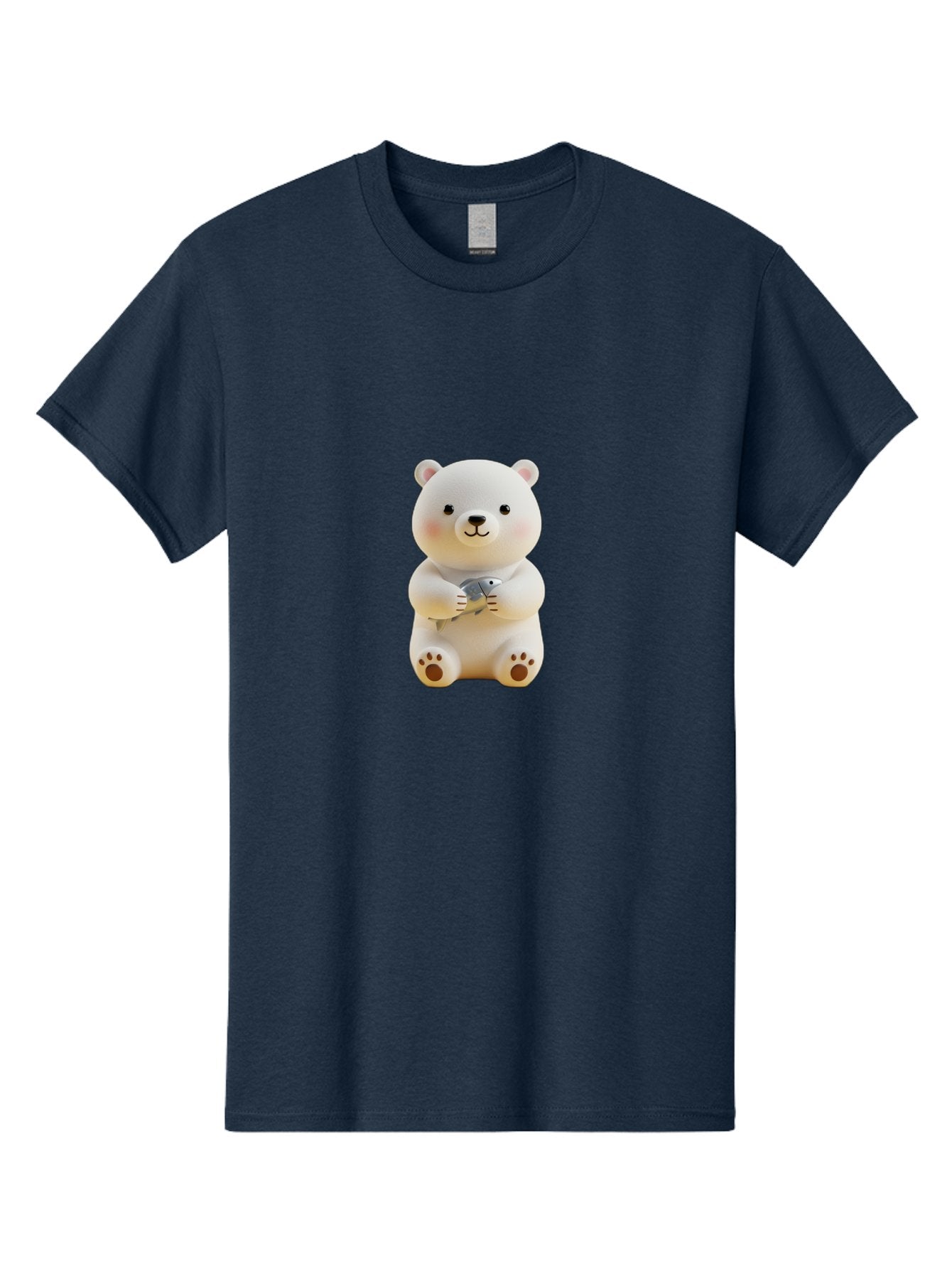Polar-Bear-With-Fish Men'S Graphic Tee, 100% Cotton, Comfortable Casual Summer Wear, Machine Washable, Cute Polar Bear, White Bear, Holding Fish, Cartoon Character, Adorable Figurine, Kawaii Animal, Childlike Charm, Stuffed Animal, Bae674 14