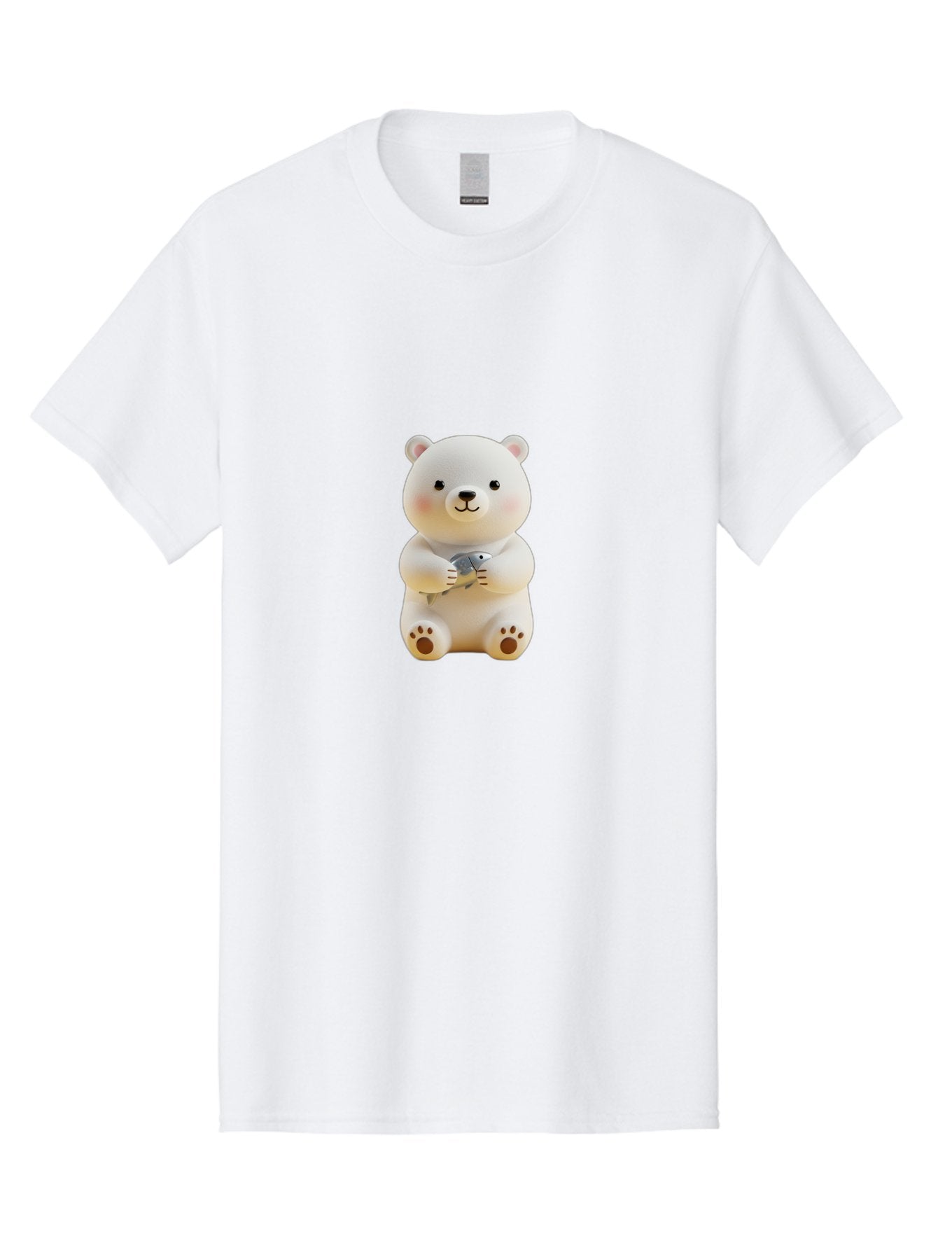 Polar-Bear-With-Fish Men'S Graphic Tee, 100% Cotton, Comfortable Casual Summer Wear, Machine Washable, Cute Polar Bear, White Bear, Holding Fish, Cartoon Character, Adorable Figurine, Kawaii Animal, Childlike Charm, Stuffed Animal, Bae674 10