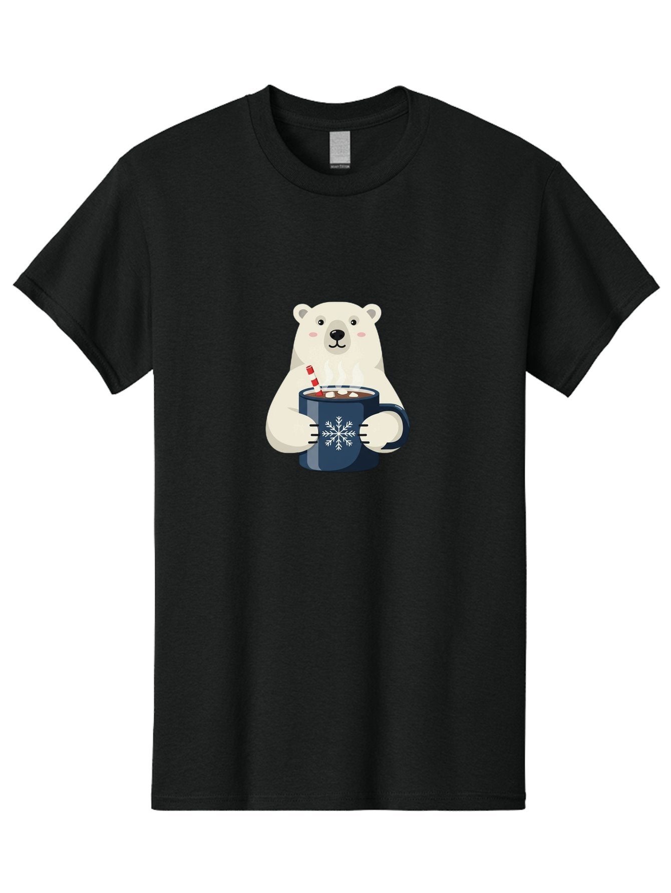 Polar-Bear-With-Hot-Chocolate Men'S Graphic Tee, 100% Cotton, Comfortable Casual Summer Wear, Machine Washable, Polar Bear, Hot Chocolate, Winter Wonderland, Snowflake Mug, Festive Drink, Adorable Bear, Candy Cane Straw, Marshmallow Topping, Bae675 9