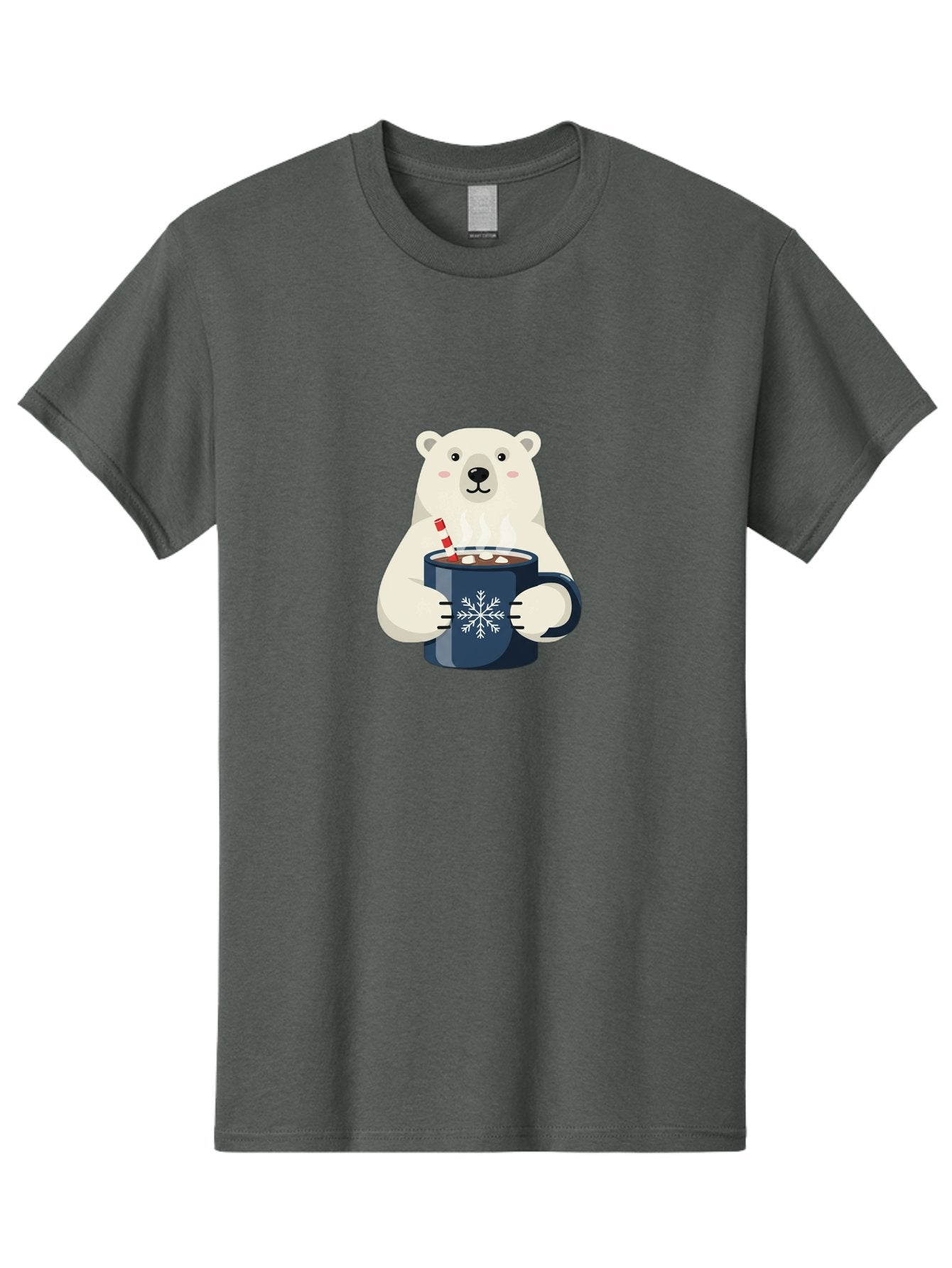 Polar-Bear-With-Hot-Chocolate Men'S Graphic Tee, 100% Cotton, Comfortable Casual Summer Wear, Machine Washable, Polar Bear, Hot Chocolate, Winter Wonderland, Snowflake Mug, Festive Drink, Adorable Bear, Candy Cane Straw, Marshmallow Topping, Bae675 15