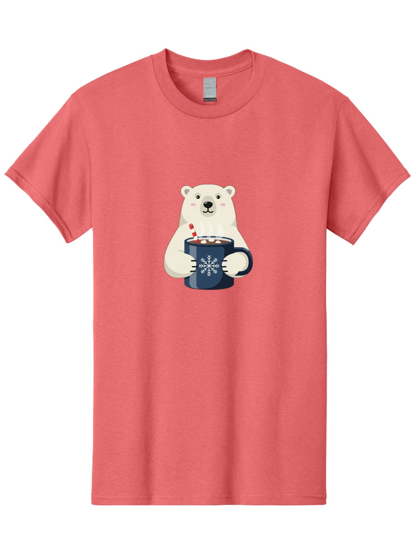 Polar-Bear-With-Hot-Chocolate Men'S Graphic Tee, 100% Cotton, Comfortable Casual Summer Wear, Machine Washable, Polar Bear, Hot Chocolate, Winter Wonderland, Snowflake Mug, Festive Drink, Adorable Bear, Candy Cane Straw, Marshmallow Topping, Bae675 7