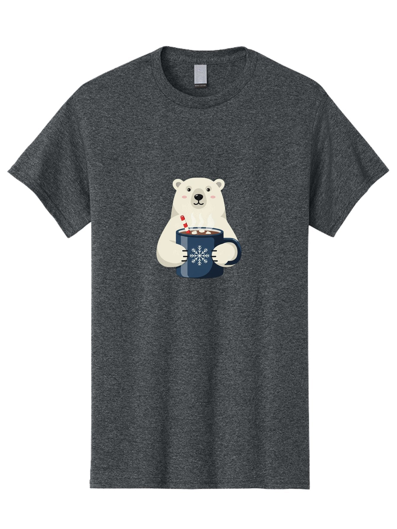 Polar-Bear-With-Hot-Chocolate Men'S Graphic Tee, 100% Cotton, Comfortable Casual Summer Wear, Machine Washable, Polar Bear, Hot Chocolate, Winter Wonderland, Snowflake Mug, Festive Drink, Adorable Bear, Candy Cane Straw, Marshmallow Topping, Bae675 5