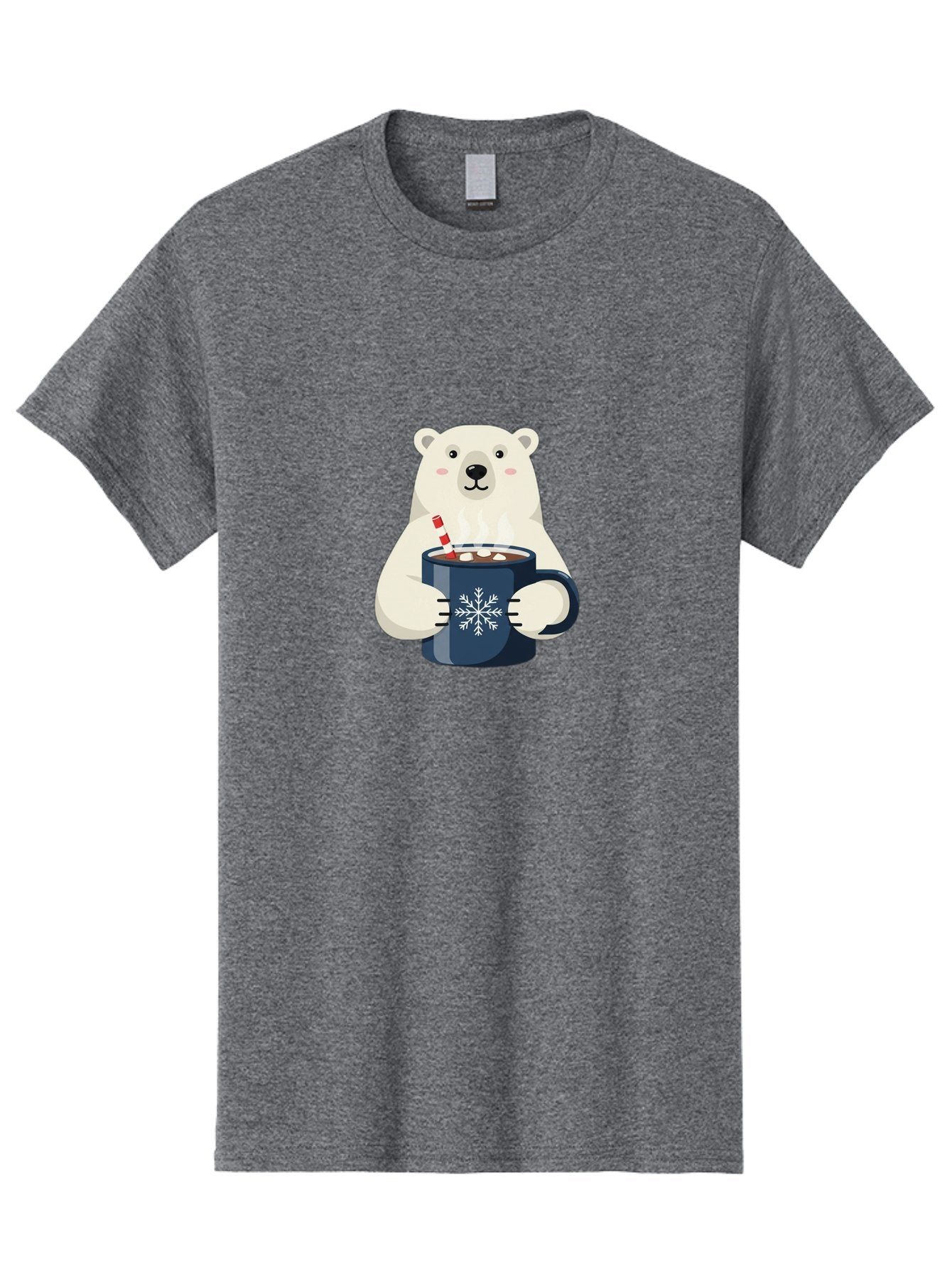 Polar-Bear-With-Hot-Chocolate Men'S Graphic Tee, 100% Cotton, Comfortable Casual Summer Wear, Machine Washable, Polar Bear, Hot Chocolate, Winter Wonderland, Snowflake Mug, Festive Drink, Adorable Bear, Candy Cane Straw, Marshmallow Topping, Bae675