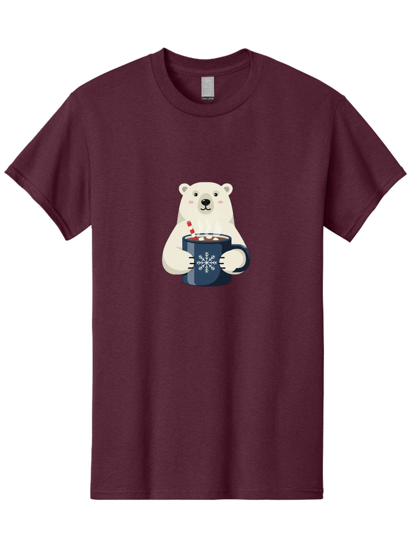 Polar-Bear-With-Hot-Chocolate Men'S Graphic Tee, 100% Cotton, Comfortable Casual Summer Wear, Machine Washable, Polar Bear, Hot Chocolate, Winter Wonderland, Snowflake Mug, Festive Drink, Adorable Bear, Candy Cane Straw, Marshmallow Topping, Bae675 12
