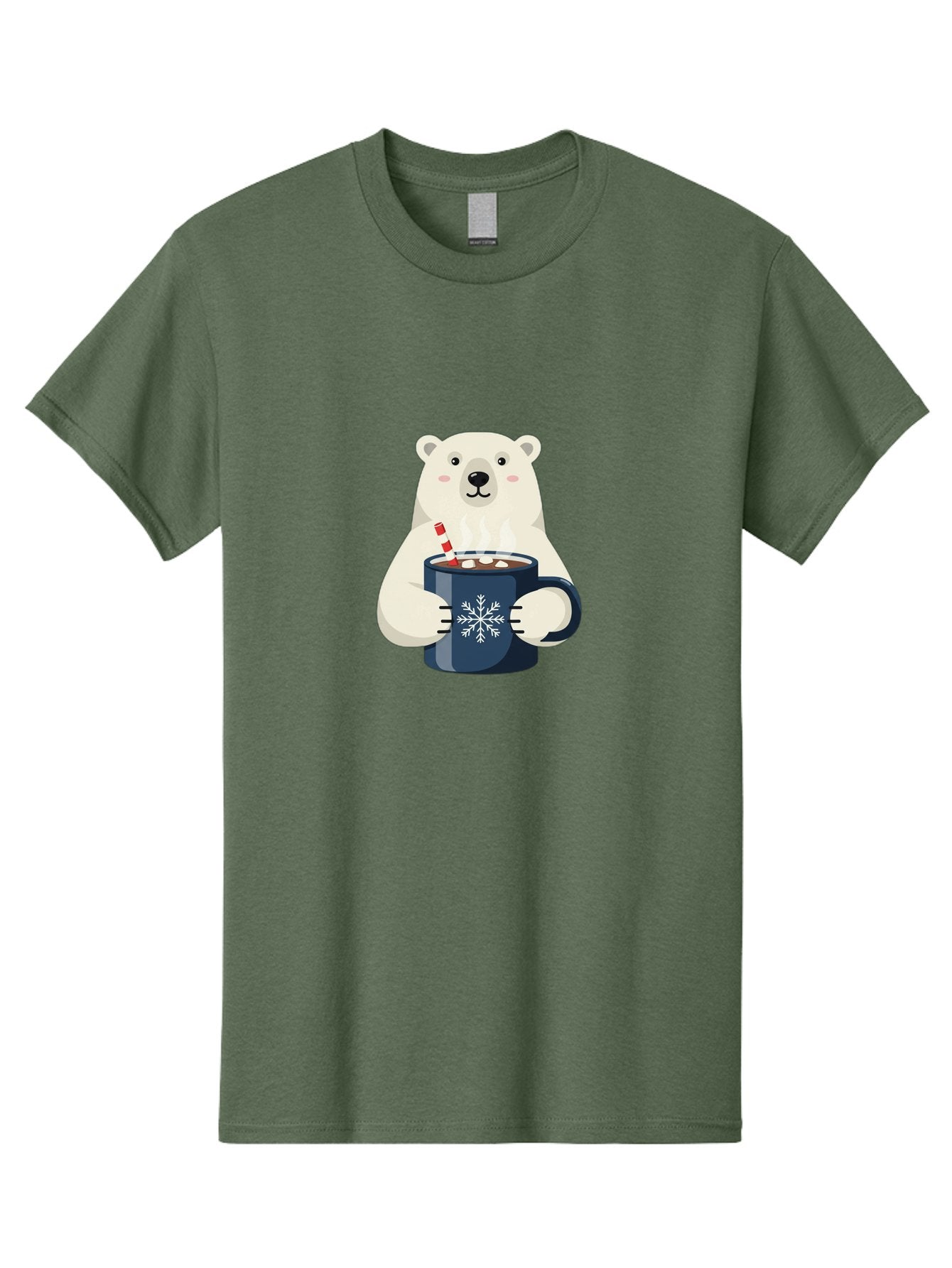 Polar-Bear-With-Hot-Chocolate Men'S Graphic Tee, 100% Cotton, Comfortable Casual Summer Wear, Machine Washable, Polar Bear, Hot Chocolate, Winter Wonderland, Snowflake Mug, Festive Drink, Adorable Bear, Candy Cane Straw, Marshmallow Topping, Bae675 10