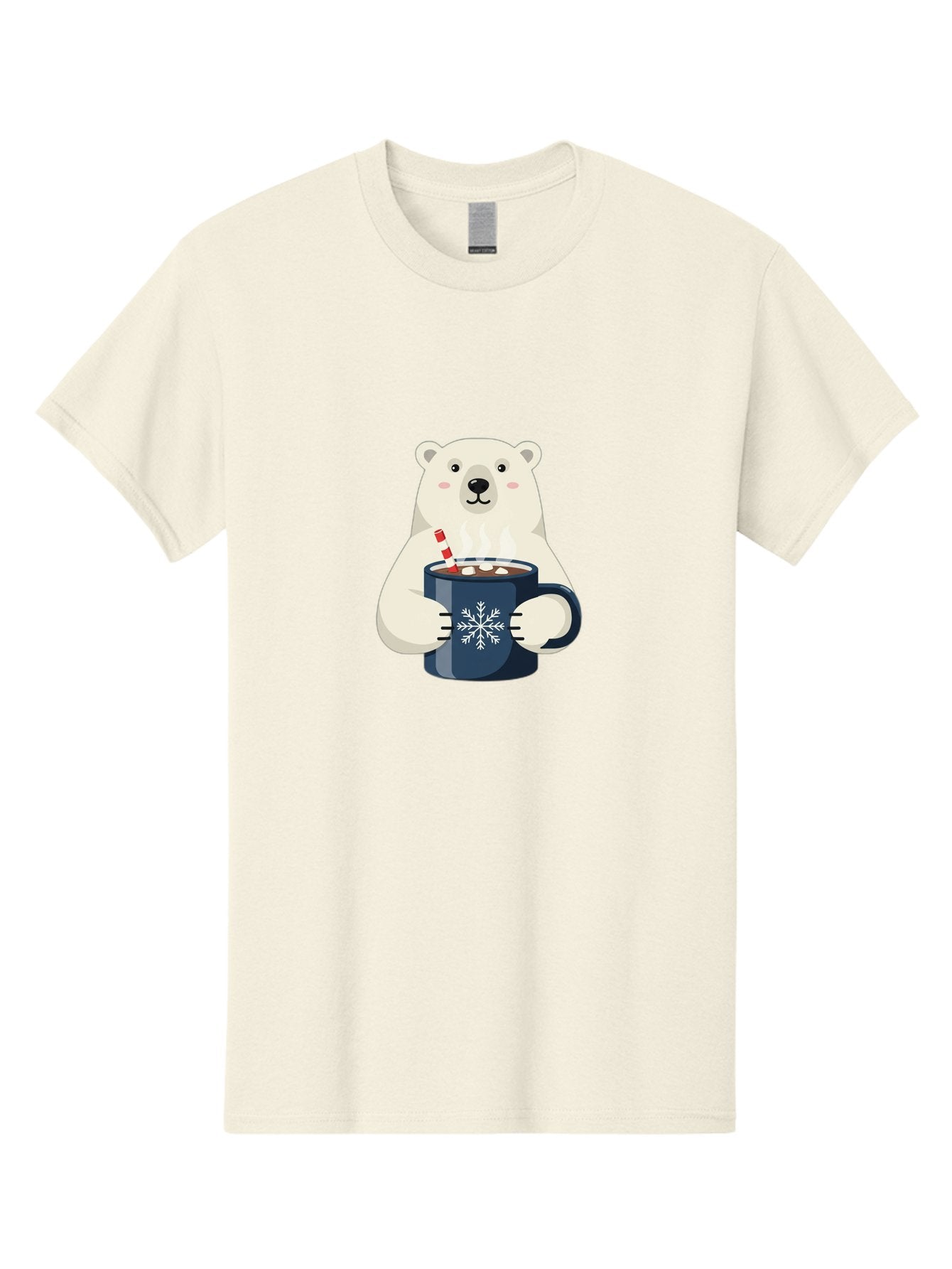 Polar-Bear-With-Hot-Chocolate Men'S Graphic Tee, 100% Cotton, Comfortable Casual Summer Wear, Machine Washable, Polar Bear, Hot Chocolate, Winter Wonderland, Snowflake Mug, Festive Drink, Adorable Bear, Candy Cane Straw, Marshmallow Topping, Bae675 11