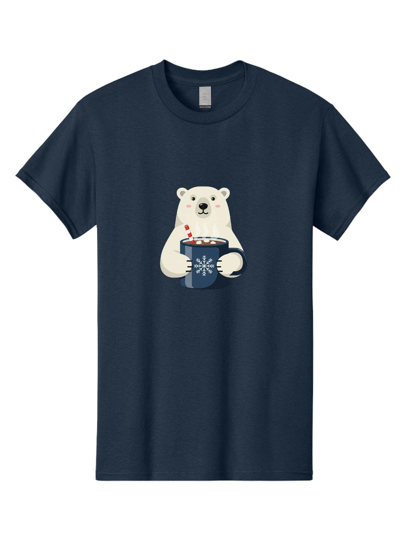 Polar-Bear-With-Hot-Chocolate Men'S Graphic Tee, 100% Cotton, Comfortable Casual Summer Wear, Machine Washable, Polar Bear, Hot Chocolate, Winter Wonderland, Snowflake Mug, Festive Drink, Adorable Bear, Candy Cane Straw, Marshmallow Topping, Bae675