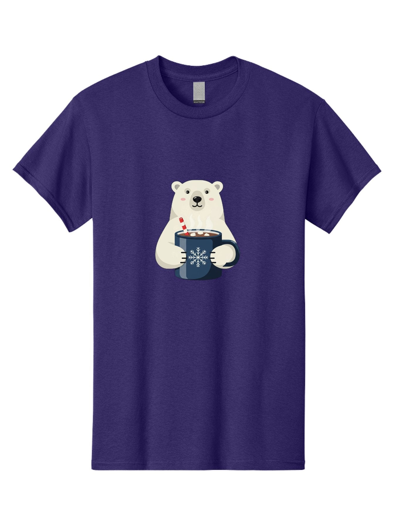 Polar-Bear-With-Hot-Chocolate Men'S Graphic Tee, 100% Cotton, Comfortable Casual Summer Wear, Machine Washable, Polar Bear, Hot Chocolate, Winter Wonderland, Snowflake Mug, Festive Drink, Adorable Bear, Candy Cane Straw, Marshmallow Topping, Bae675 13