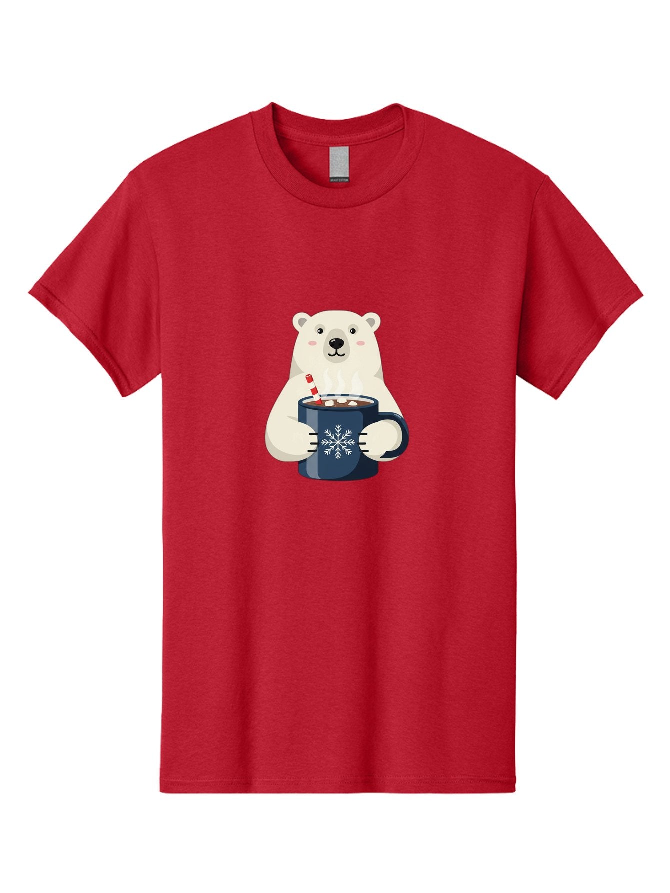 Polar-Bear-With-Hot-Chocolate Men'S Graphic Tee, 100% Cotton, Comfortable Casual Summer Wear, Machine Washable, Polar Bear, Hot Chocolate, Winter Wonderland, Snowflake Mug, Festive Drink, Adorable Bear, Candy Cane Straw, Marshmallow Topping, Bae675 8