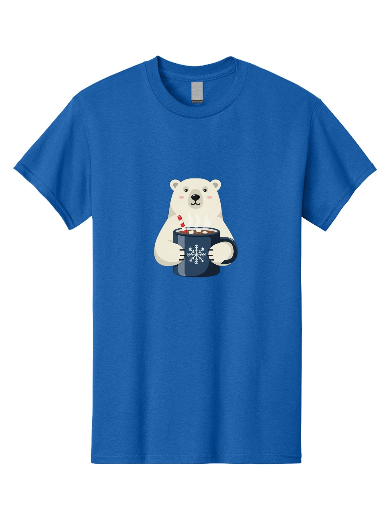 Polar-Bear-With-Hot-Chocolate Men'S Graphic Tee, 100% Cotton, Comfortable Casual Summer Wear, Machine Washable, Polar Bear, Hot Chocolate, Winter Wonderland, Snowflake Mug, Festive Drink, Adorable Bear, Candy Cane Straw, Marshmallow Topping, Bae675 3