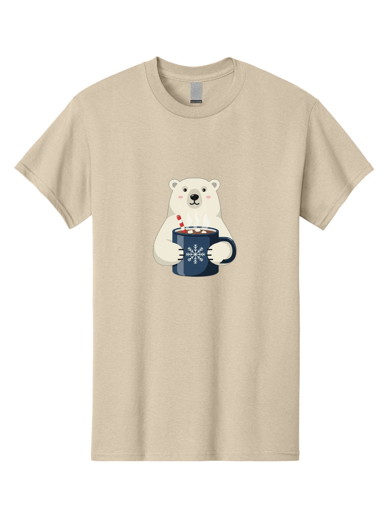Polar-Bear-With-Hot-Chocolate Men'S Graphic Tee, 100% Cotton, Comfortable Casual Summer Wear, Machine Washable, Polar Bear, Hot Chocolate, Winter Wonderland, Snowflake Mug, Festive Drink, Adorable Bear, Candy Cane Straw, Marshmallow Topping, Bae675 14