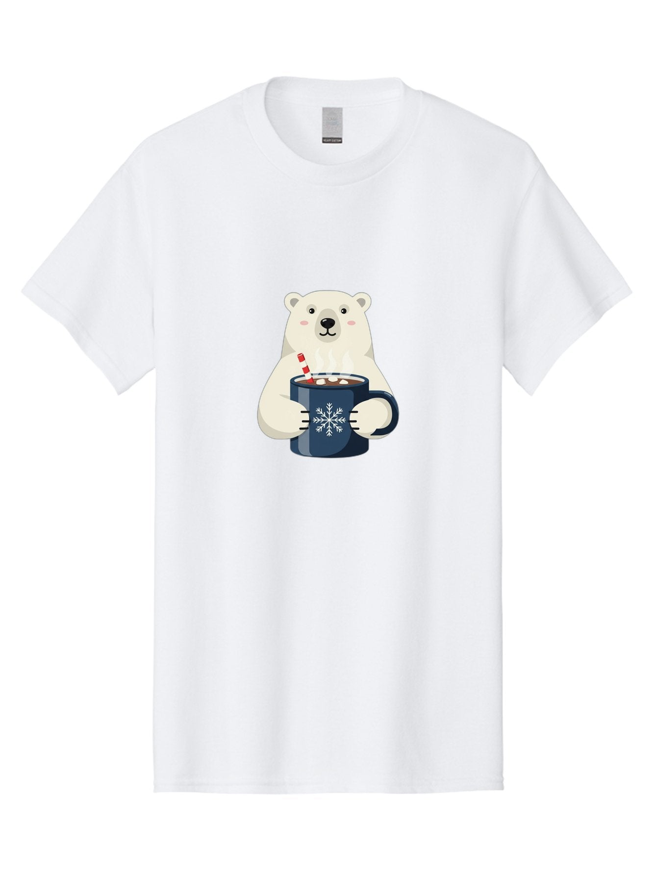 Polar-Bear-With-Hot-Chocolate Men'S Graphic Tee, 100% Cotton, Comfortable Casual Summer Wear, Machine Washable, Polar Bear, Hot Chocolate, Winter Wonderland, Snowflake Mug, Festive Drink, Adorable Bear, Candy Cane Straw, Marshmallow Topping, Bae675 6