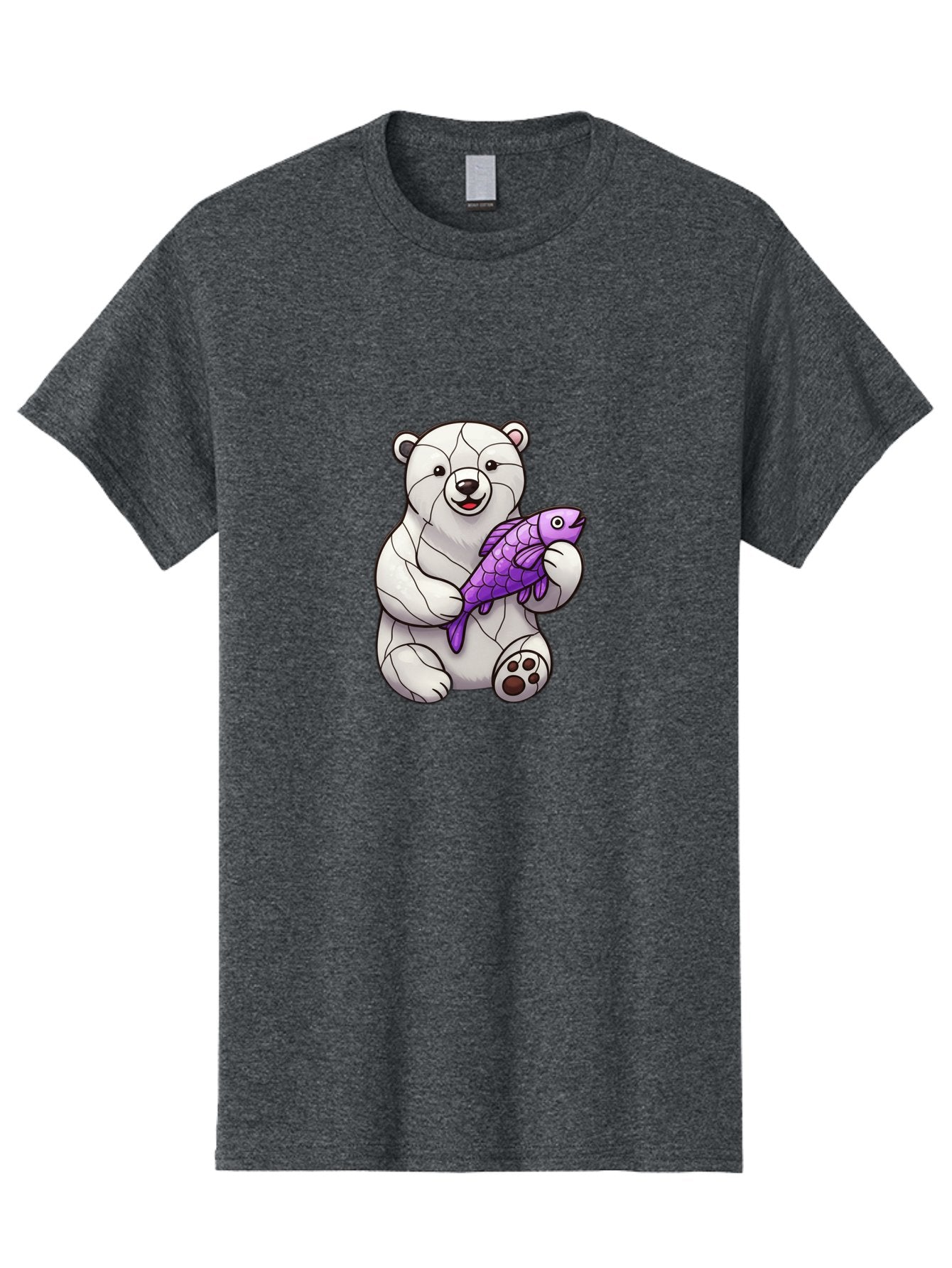 Polar-Bear-With-Purple-Fish-1 Men'S Graphic Tee, 100% Cotton, Comfortable Casual Summer Wear, Machine Washable, Cartoon Polar Bear, White Bear, Holding Purple Fish, Happy Animal, Playful Creature, Funny Illustration, Animal Graphics, Bae677 11
