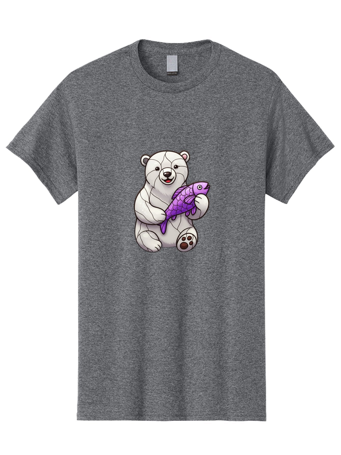 Polar-Bear-With-Purple-Fish-1 Men'S Graphic Tee, 100% Cotton, Comfortable Casual Summer Wear, Machine Washable, Cartoon Polar Bear, White Bear, Holding Purple Fish, Happy Animal, Playful Creature, Funny Illustration, Animal Graphics, Bae677 6