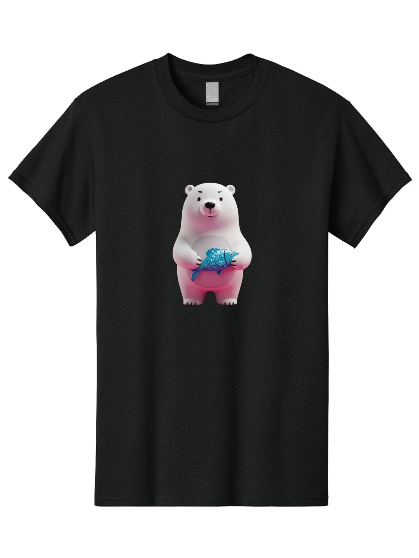 Polar-Bear Men'S Graphic Tee, 100% Cotton, Comfortable Casual Summer Wear, Machine Washable, White Polar Bear, Blue Fish, Cartoon Character, 3D Illustration, Playful Scene, Cute Bear, Underwater Friend, Sea Creature, Adorable, Childlike Charm, Bae679 13