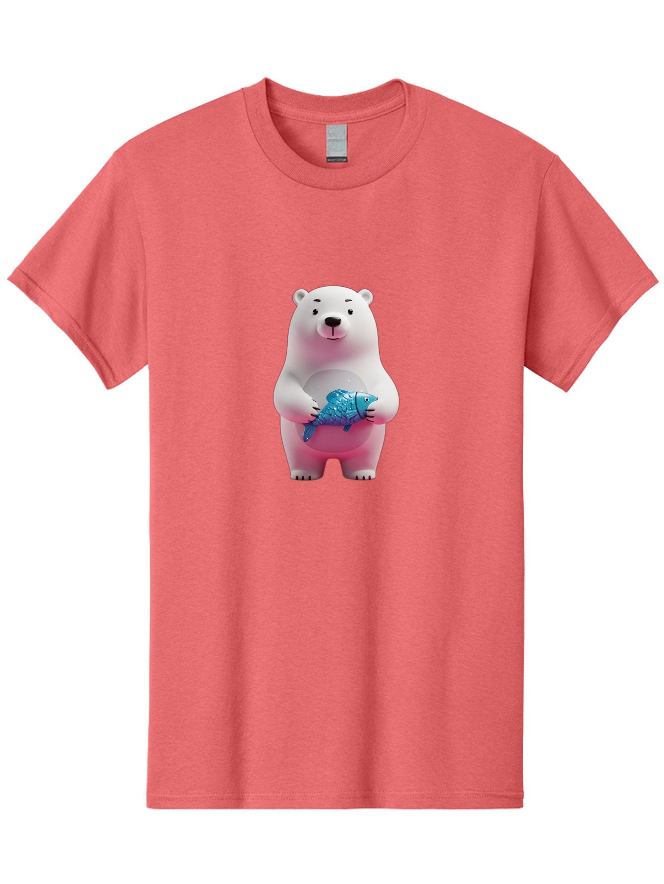 Polar-Bear Men'S Graphic Tee, 100% Cotton, Comfortable Casual Summer Wear, Machine Washable, White Polar Bear, Blue Fish, Cartoon Character, 3D Illustration, Playful Scene, Cute Bear, Underwater Friend, Sea Creature, Adorable, Childlike Charm, Bae679 10