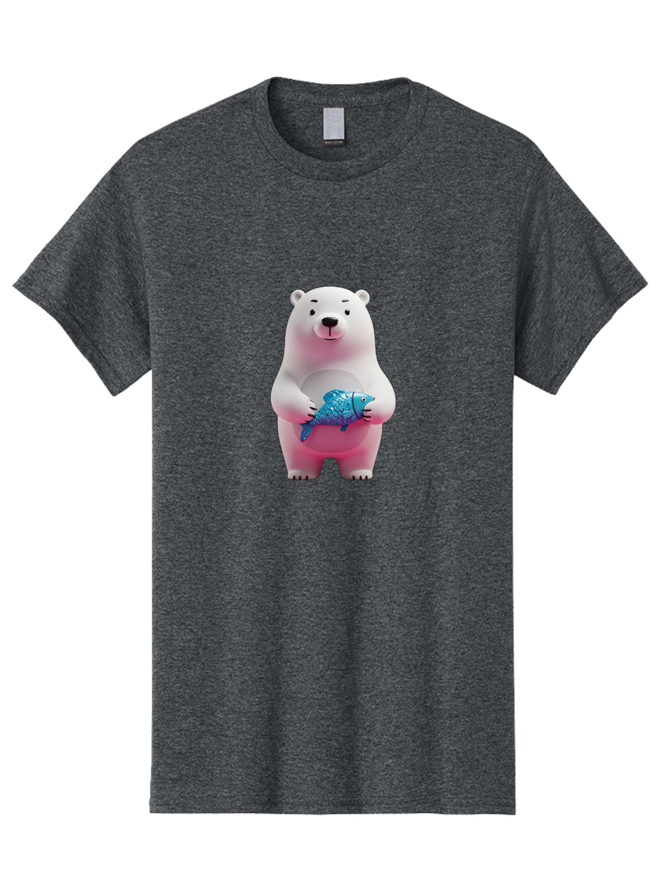 Polar-Bear Men'S Graphic Tee, 100% Cotton, Comfortable Casual Summer Wear, Machine Washable, White Polar Bear, Blue Fish, Cartoon Character, 3D Illustration, Playful Scene, Cute Bear, Underwater Friend, Sea Creature, Adorable, Childlike Charm, Bae679 3