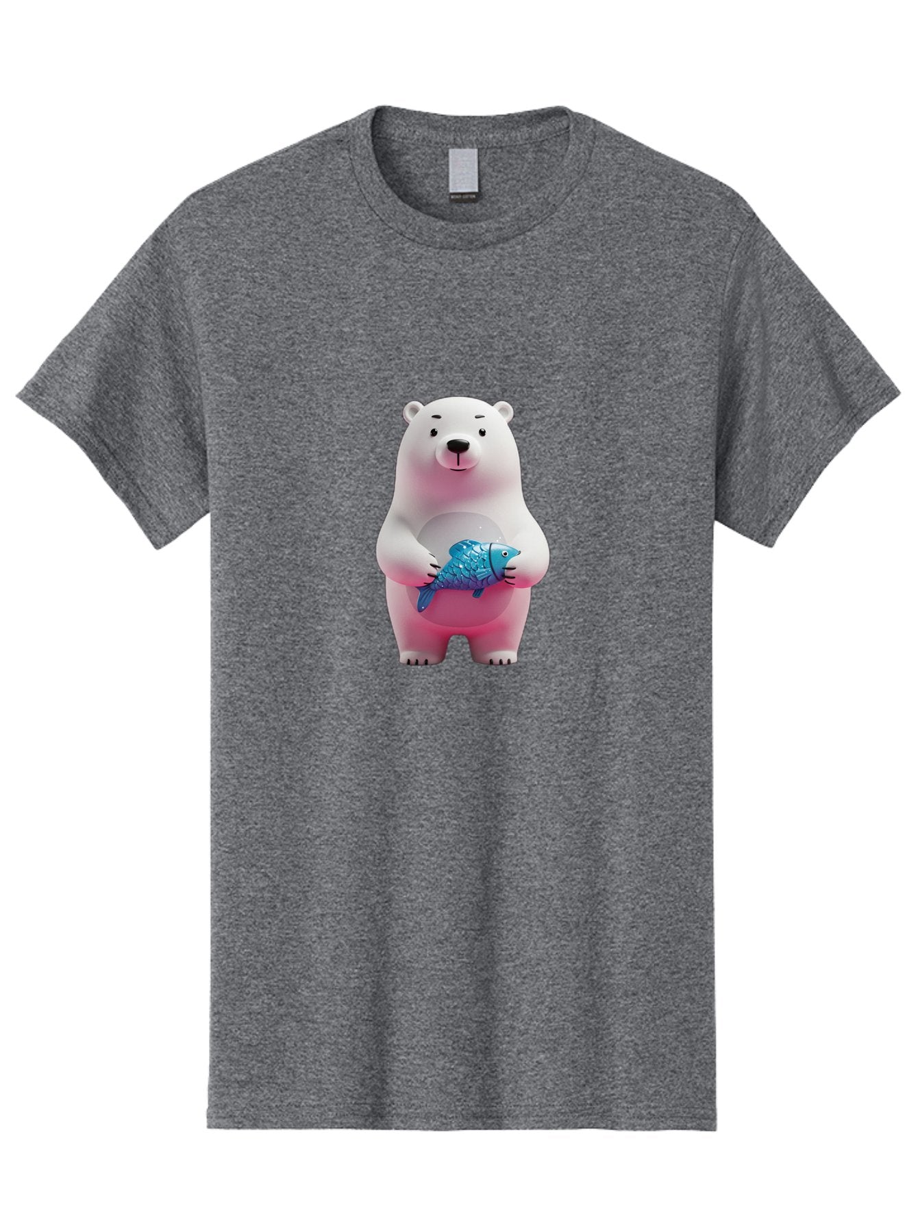 Polar-Bear Men'S Graphic Tee, 100% Cotton, Comfortable Casual Summer Wear, Machine Washable, White Polar Bear, Blue Fish, Cartoon Character, 3D Illustration, Playful Scene, Cute Bear, Underwater Friend, Sea Creature, Adorable, Childlike Charm, Bae679