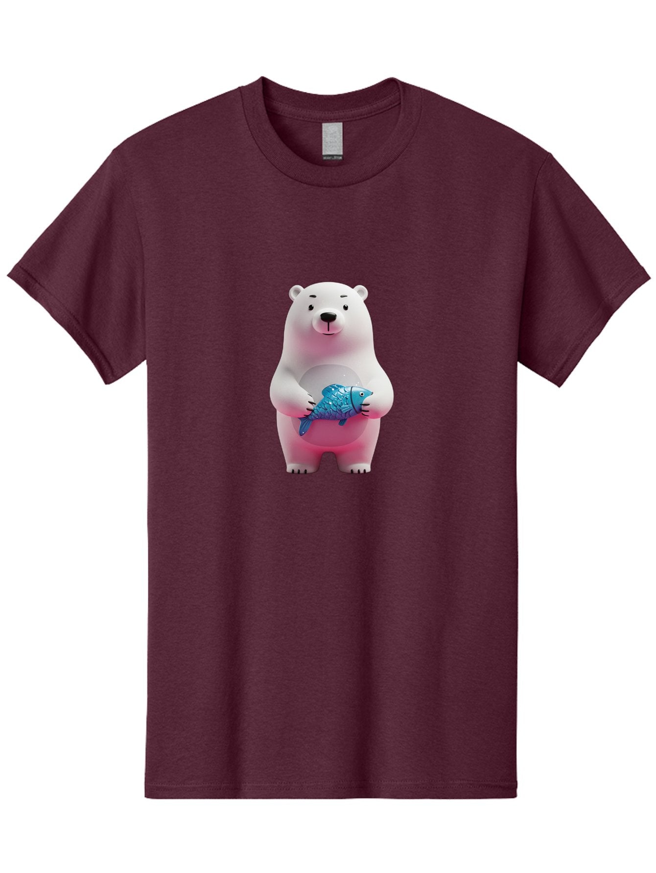 Polar-Bear Men'S Graphic Tee, 100% Cotton, Comfortable Casual Summer Wear, Machine Washable, White Polar Bear, Blue Fish, Cartoon Character, 3D Illustration, Playful Scene, Cute Bear, Underwater Friend, Sea Creature, Adorable, Childlike Charm, Bae679 15