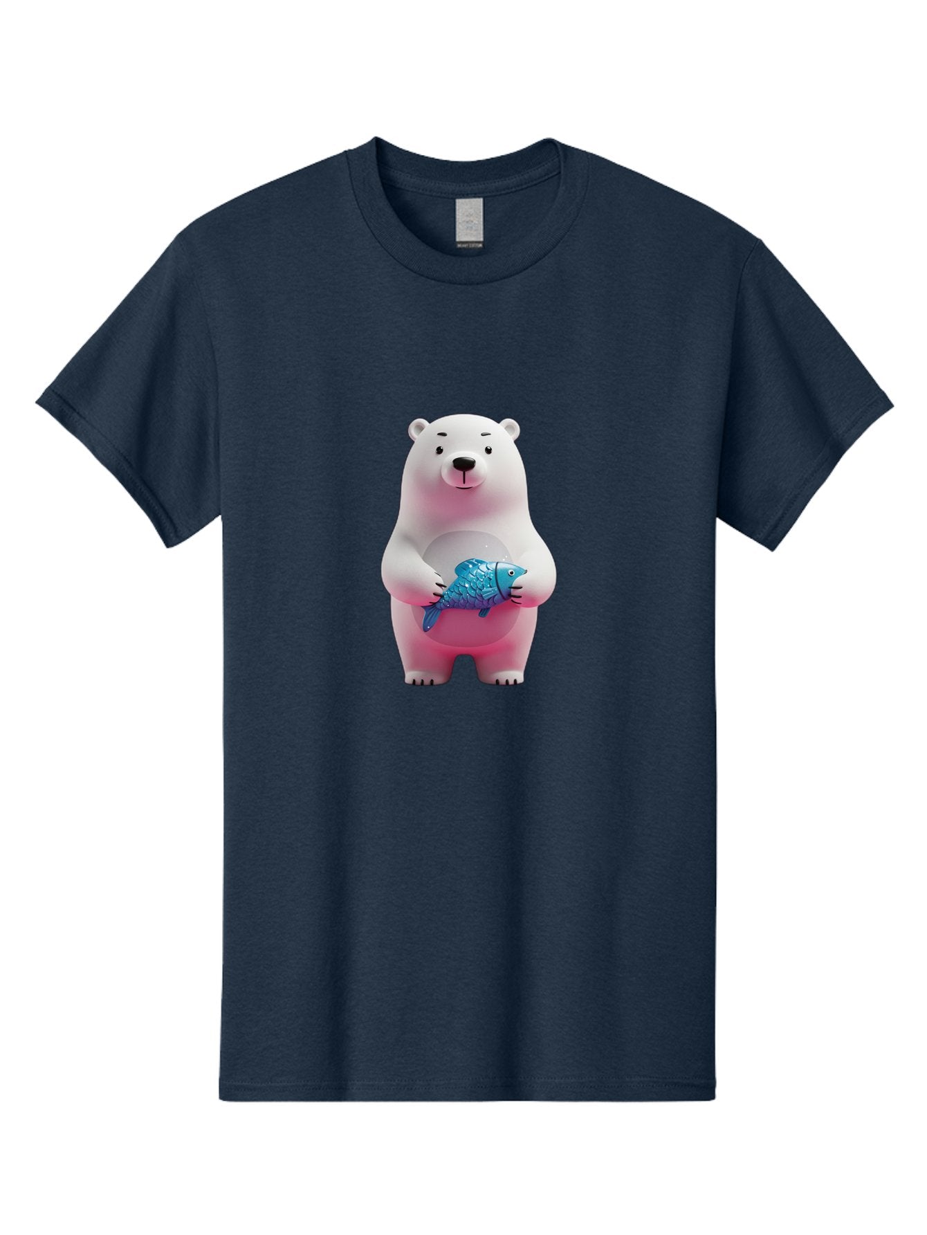 Polar-Bear Men'S Graphic Tee, 100% Cotton, Comfortable Casual Summer Wear, Machine Washable, White Polar Bear, Blue Fish, Cartoon Character, 3D Illustration, Playful Scene, Cute Bear, Underwater Friend, Sea Creature, Adorable, Childlike Charm, Bae679 9