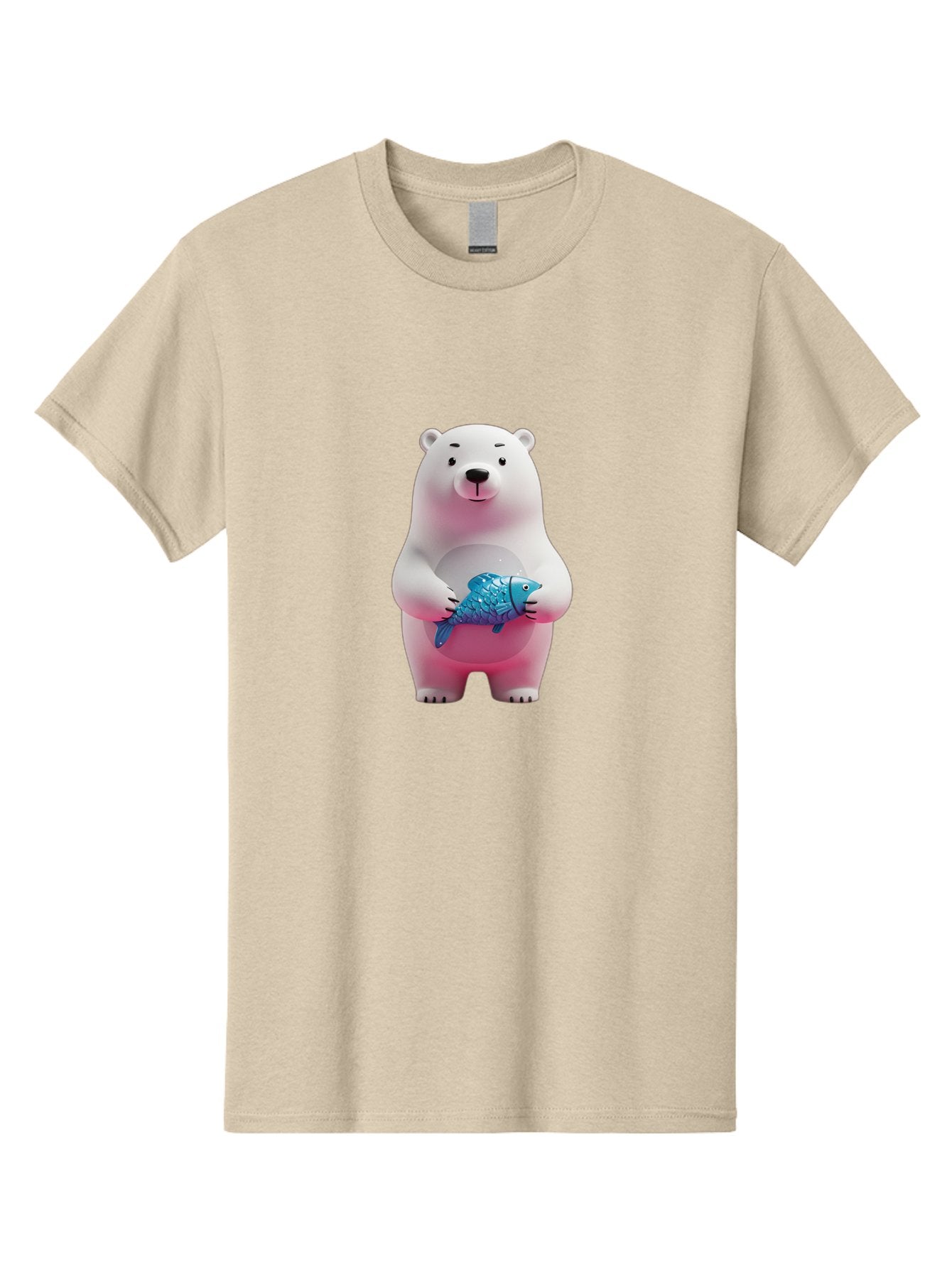 Polar-Bear Men'S Graphic Tee, 100% Cotton, Comfortable Casual Summer Wear, Machine Washable, White Polar Bear, Blue Fish, Cartoon Character, 3D Illustration, Playful Scene, Cute Bear, Underwater Friend, Sea Creature, Adorable, Childlike Charm, Bae679