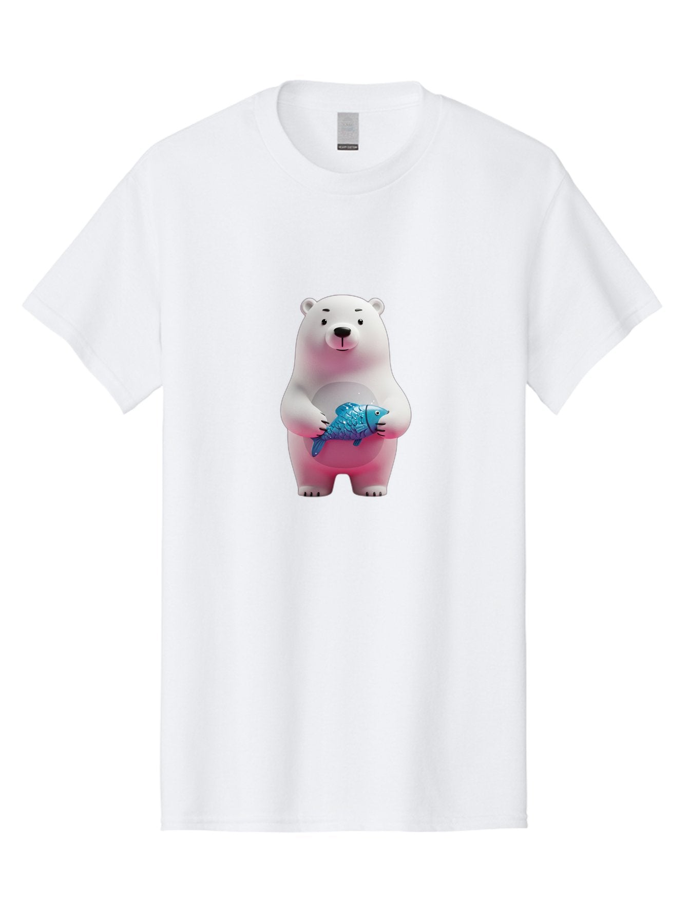 Polar-Bear Men'S Graphic Tee, 100% Cotton, Comfortable Casual Summer Wear, Machine Washable, White Polar Bear, Blue Fish, Cartoon Character, 3D Illustration, Playful Scene, Cute Bear, Underwater Friend, Sea Creature, Adorable, Childlike Charm, Bae679 4