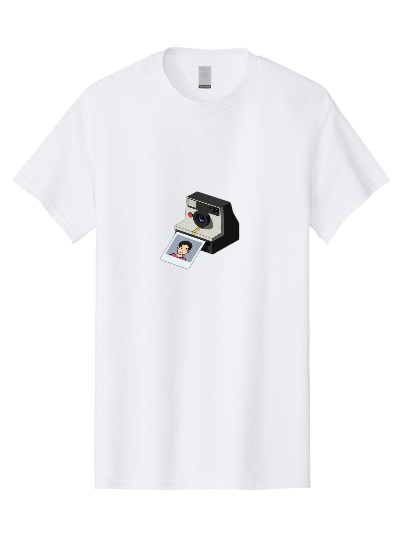 Polaroid-Camera-4 Men'S Graphic Tee, 100% Cotton, Comfortable Casual Summer Wear, Machine Washable, Polaroid Camera, Instant Photography, Retro Camera, Printed Photo, Smiling Man, Nostalgic Feel, Casual Portrait, Vintage Style Bae684