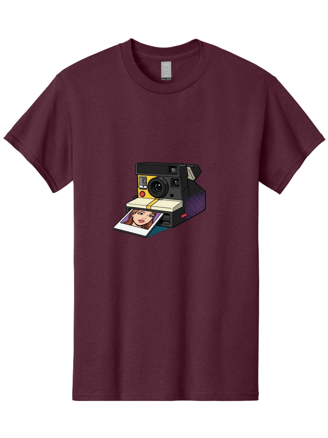 Polaroid-Camera-5 Men'S Graphic Tee, 100% Cotton, Comfortable Casual Summer Wear, Machine Washable, Instant Camera, Polaroid Photography, Retro Camera, Smiling Woman Portrait, Red Lips, Analog Photography, Instant Print Bae685 7