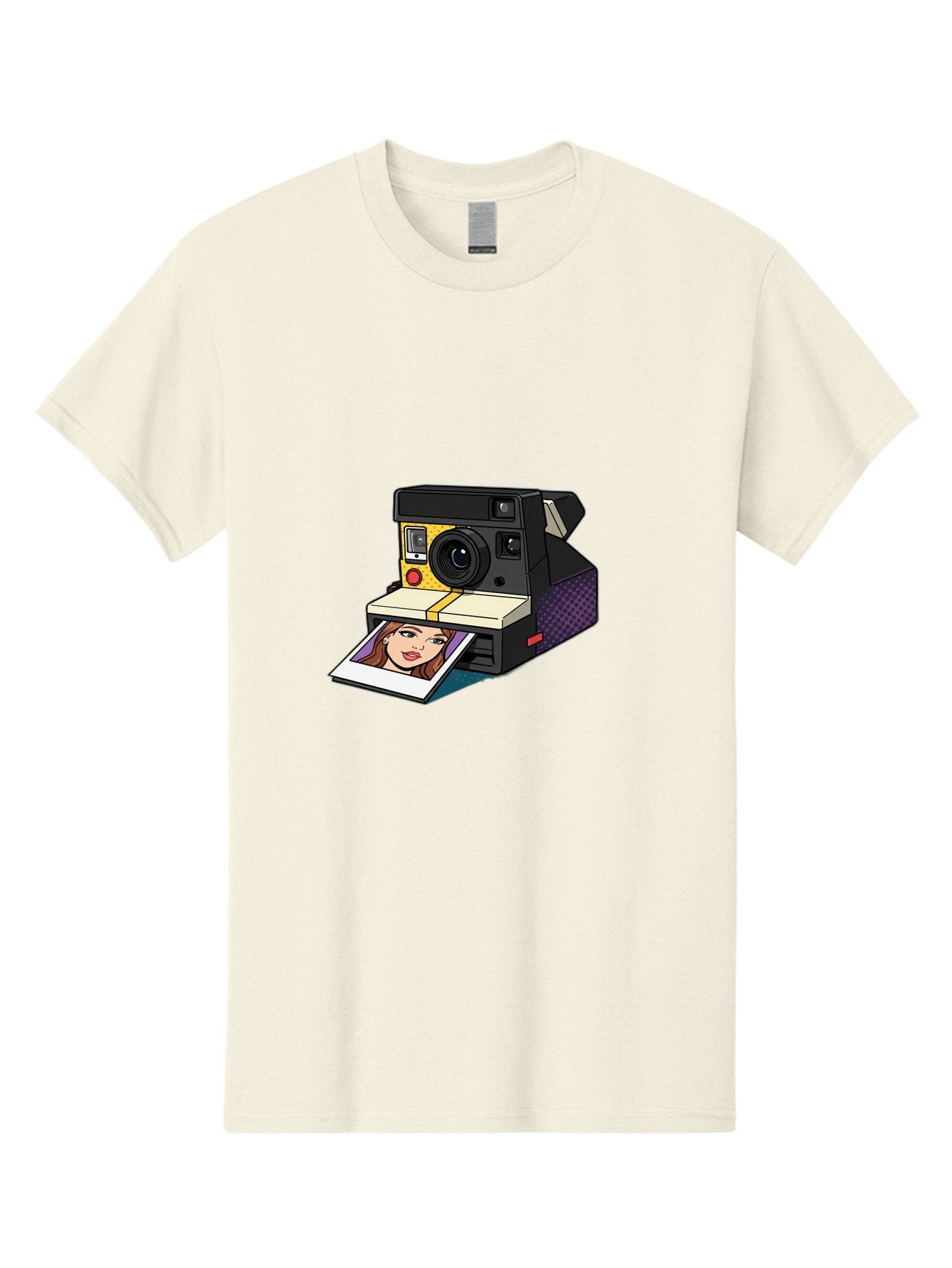 Polaroid-Camera-5 Men'S Graphic Tee, 100% Cotton, Comfortable Casual Summer Wear, Machine Washable, Instant Camera, Polaroid Photography, Retro Camera, Smiling Woman Portrait, Red Lips, Analog Photography, Instant Print Bae685 12