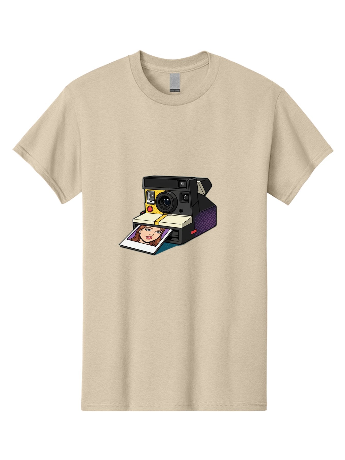 Polaroid-Camera-5 Men'S Graphic Tee, 100% Cotton, Comfortable Casual Summer Wear, Machine Washable, Instant Camera, Polaroid Photography, Retro Camera, Smiling Woman Portrait, Red Lips, Analog Photography, Instant Print Bae685
