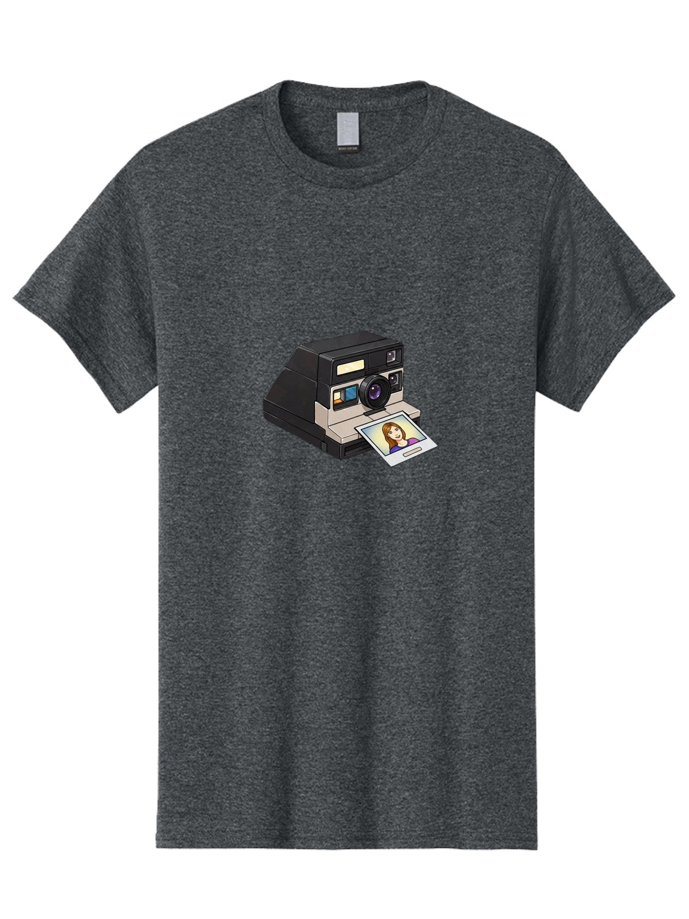 Polaroid-Camera-6 Men'S Graphic Tee, 100% Cotton, Comfortable Casual Summer Wear, Machine Washable, Polaroid Camera, Instant Photo, Printed Picture, Cartoon-Style, Retro Photography, Nostalgic Feel, Photo Of A Woman, Digital Illustration, Bae686