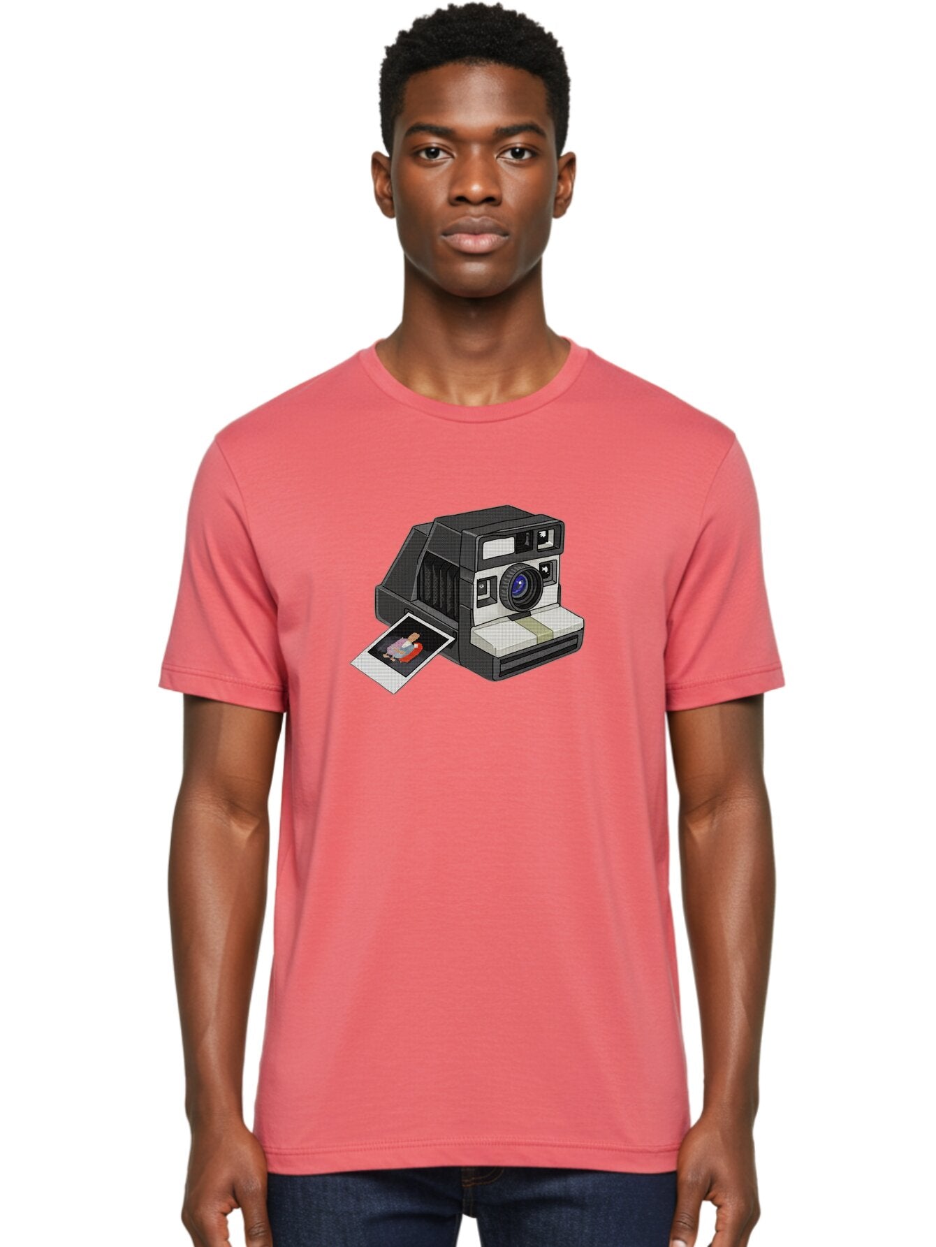 Polaroid-Camera-7 Men'S Graphic Tee, 100% Cotton, Comfortable Casual Summer Wear, Machine Washable, Polaroid Camera, Instant Photo, Nostalgic Technology, Retro Photography, Developed Picture, Square Format, Close-Up Shot, Digital Illustration Bae687 21