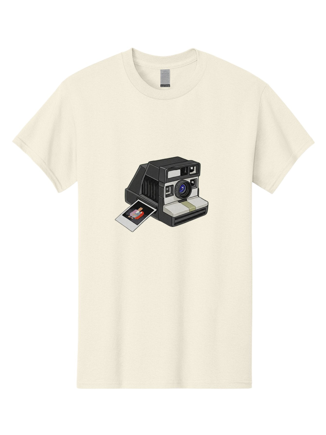 Polaroid-Camera-7 Men'S Graphic Tee, 100% Cotton, Comfortable Casual Summer Wear, Machine Washable, Polaroid Camera, Instant Photo, Nostalgic Technology, Retro Photography, Developed Picture, Square Format, Close-Up Shot, Digital Illustration Bae687 5