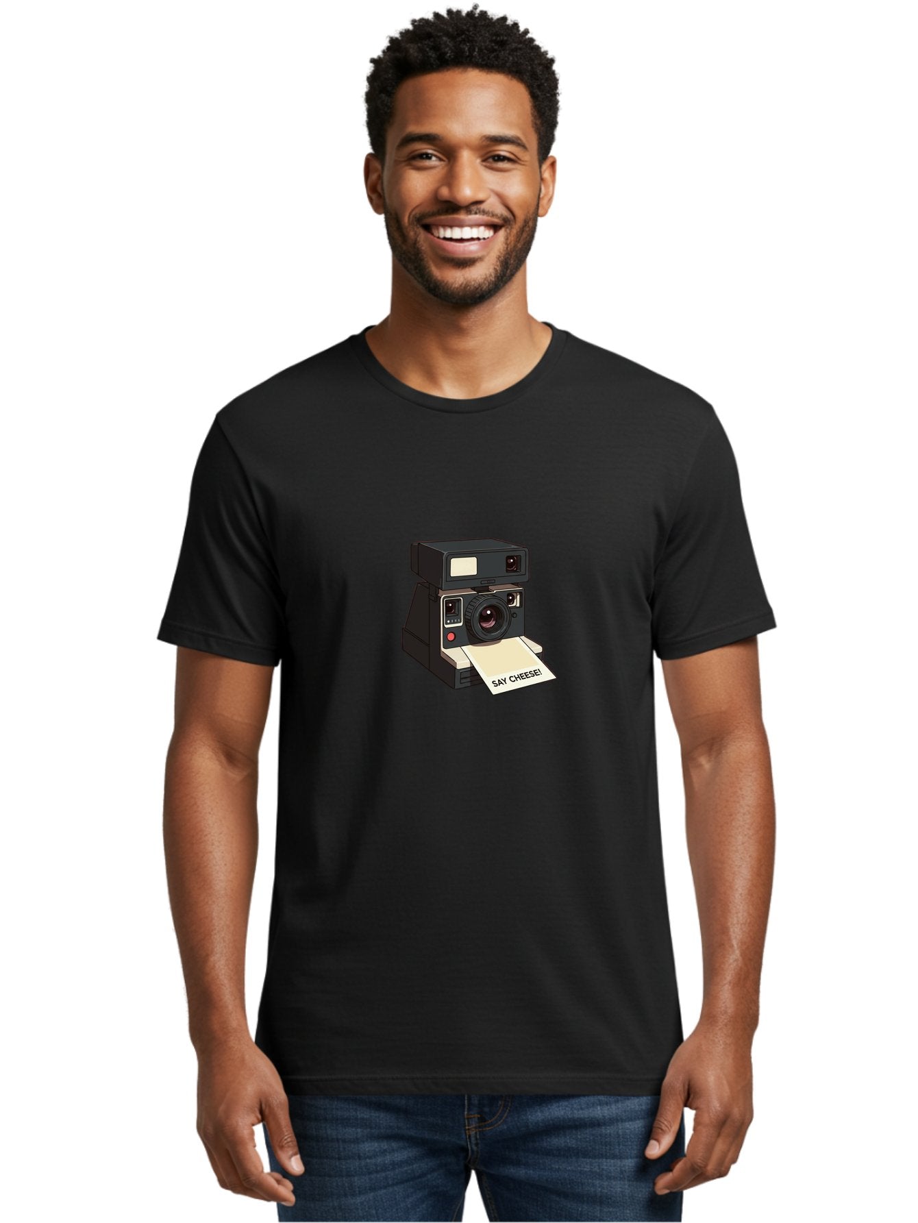 Polaroid-Camera Men'S Graphic Tee, 100% Cotton, Comfortable Casual Summer Wear, Machine Washable, Vintage Polaroid Camera, Instant Photography, Retro Style, Say Cheese Print, Nostalgic Feel, Photography Moment, Classic Design, Black Camera Bae690 22