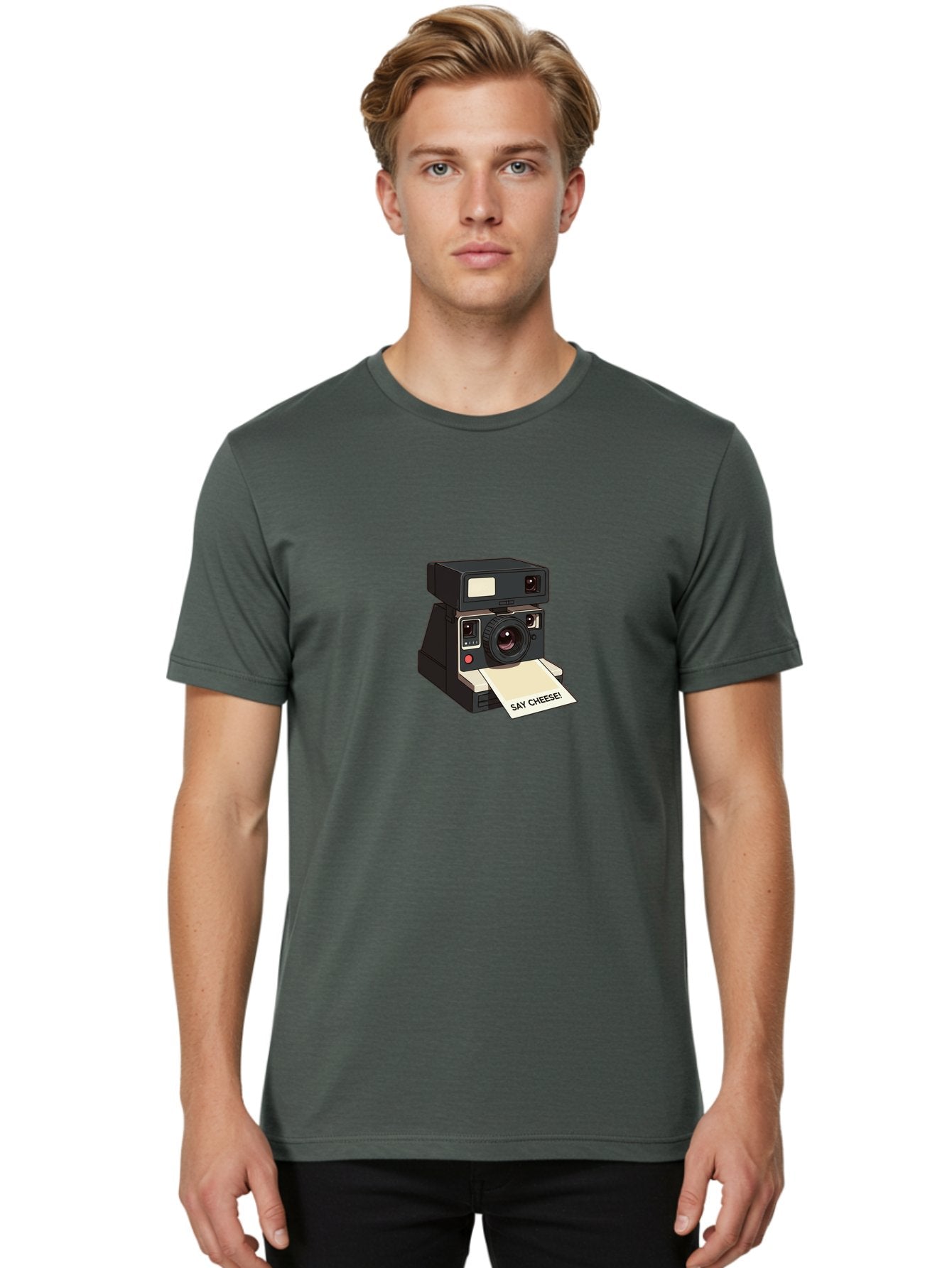 Polaroid-Camera Men'S Graphic Tee, 100% Cotton, Comfortable Casual Summer Wear, Machine Washable, Vintage Polaroid Camera, Instant Photography, Retro Style, Say Cheese Print, Nostalgic Feel, Photography Moment, Classic Design, Black Camera Bae690 23