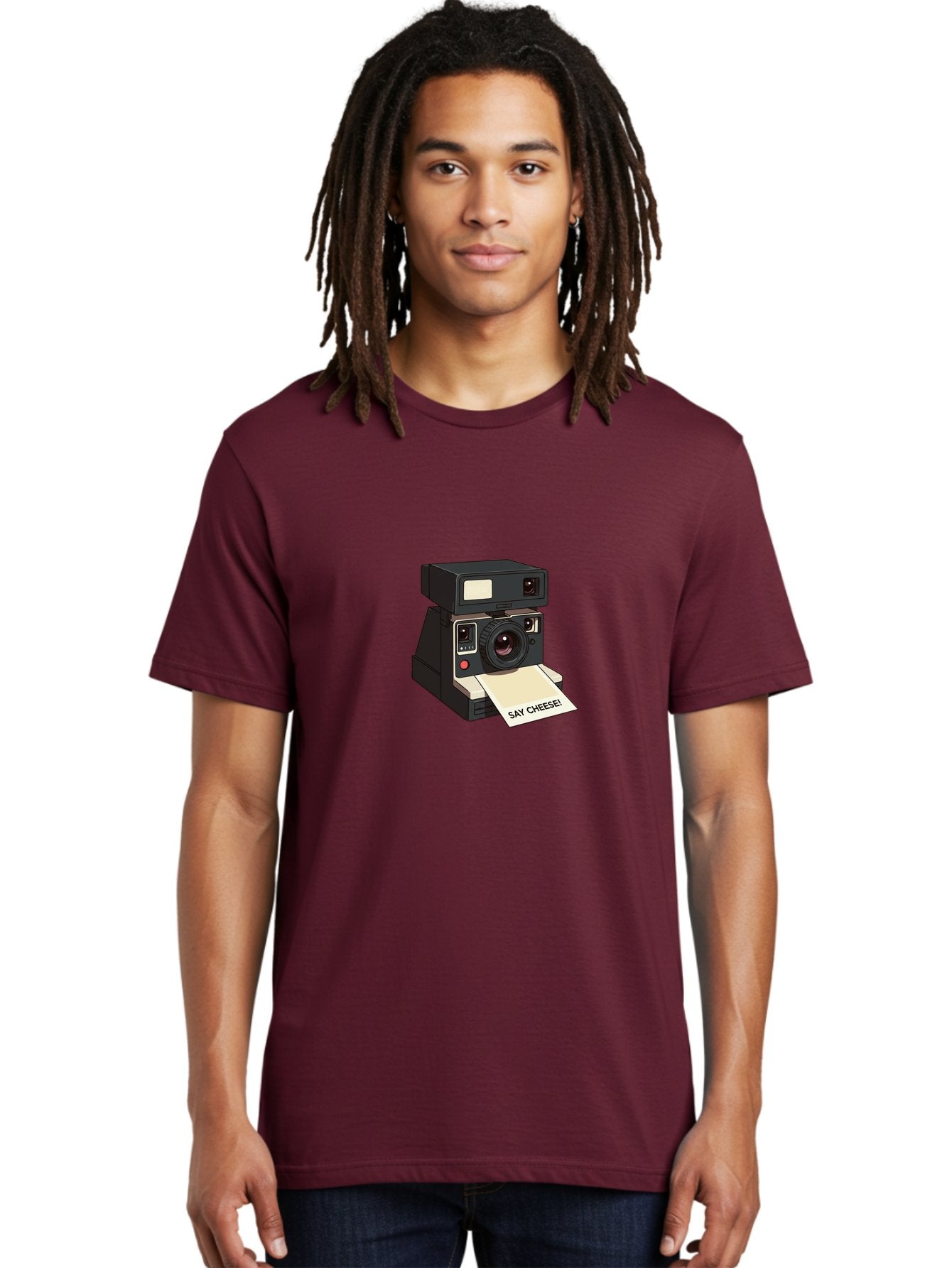 Polaroid-Camera Men'S Graphic Tee, 100% Cotton, Comfortable Casual Summer Wear, Machine Washable, Vintage Polaroid Camera, Instant Photography, Retro Style, Say Cheese Print, Nostalgic Feel, Photography Moment, Classic Design, Black Camera Bae690 21