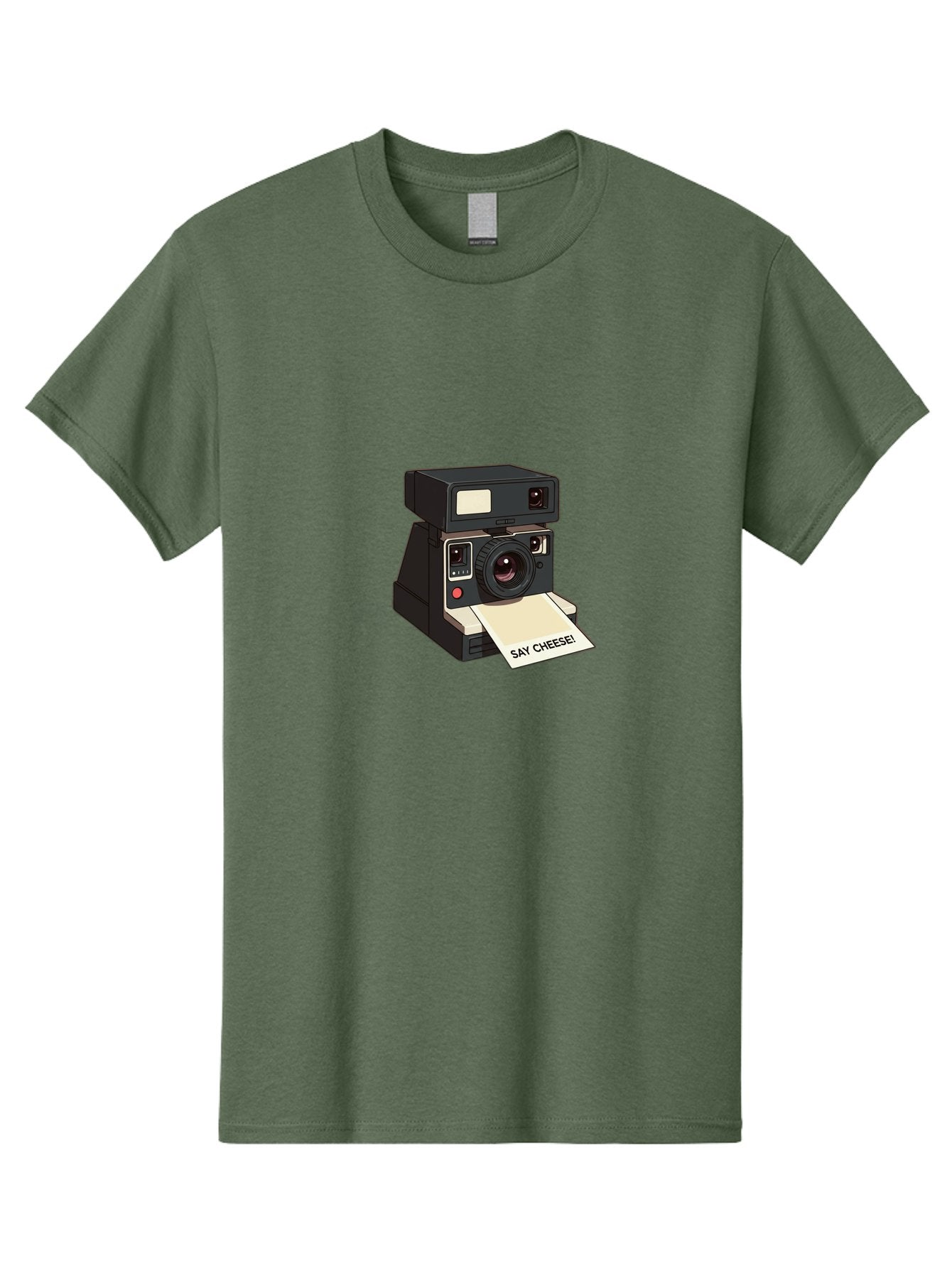 Polaroid-Camera Men'S Graphic Tee, 100% Cotton, Comfortable Casual Summer Wear, Machine Washable, Vintage Polaroid Camera, Instant Photography, Retro Style, Say Cheese Print, Nostalgic Feel, Photography Moment, Classic Design, Black Camera Bae690
