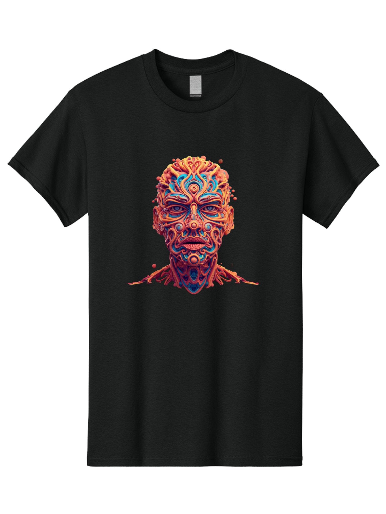 Psychedelic-Portrait Men'S Graphic Tee, 100% Cotton, Comfortable Casual Summer Wear, Machine Washable, Surreal Art, Psychedelic Patterns, Vibrant Colors, Abstract Design, Intricate Details, Futuristic Style, Vivid Imagery, Digital Art, Bae693 5