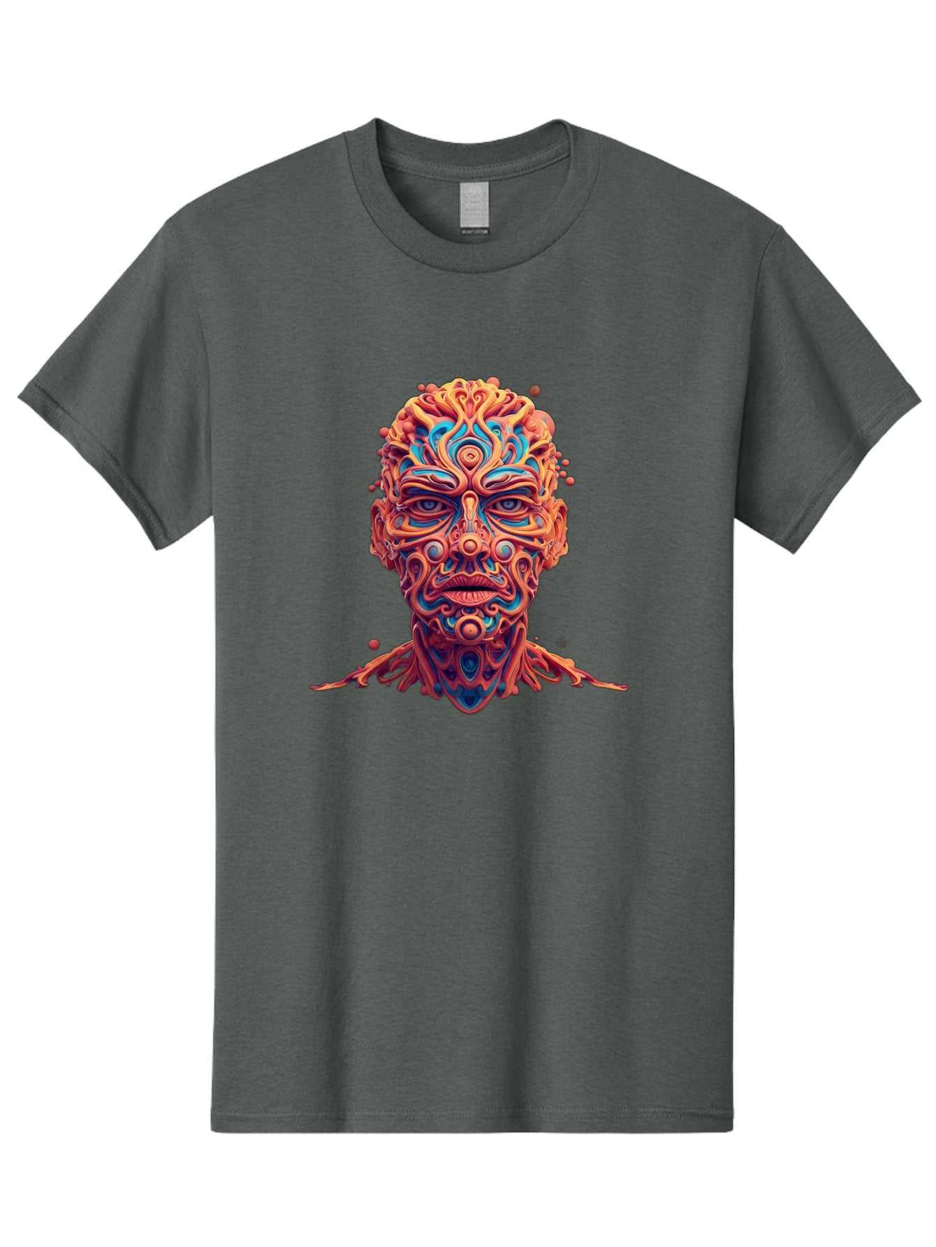 Psychedelic-Portrait Men'S Graphic Tee, 100% Cotton, Comfortable Casual Summer Wear, Machine Washable, Surreal Art, Psychedelic Patterns, Vibrant Colors, Abstract Design, Intricate Details, Futuristic Style, Vivid Imagery, Digital Art, Bae693 6