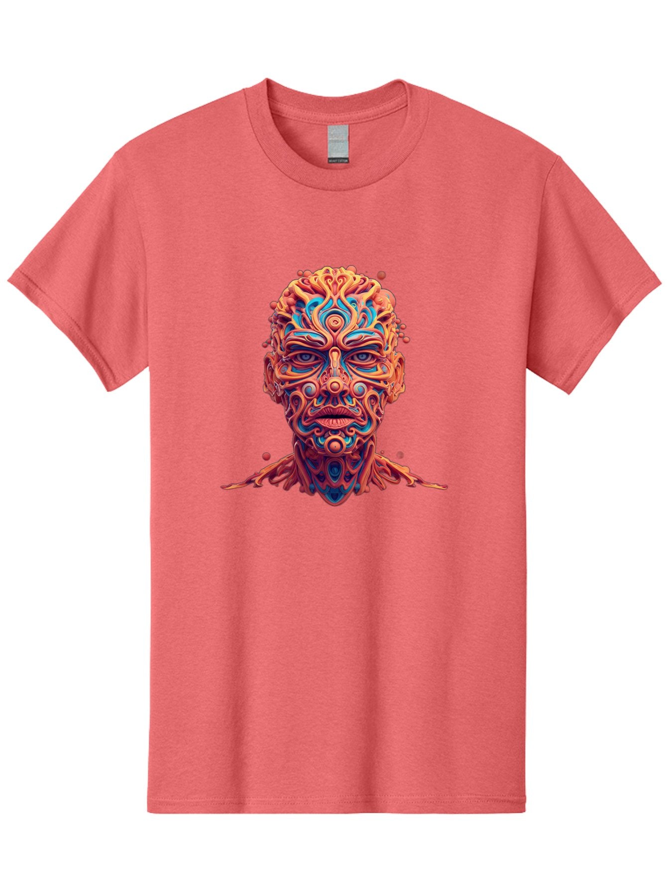 Psychedelic-Portrait Men'S Graphic Tee, 100% Cotton, Comfortable Casual Summer Wear, Machine Washable, Surreal Art, Psychedelic Patterns, Vibrant Colors, Abstract Design, Intricate Details, Futuristic Style, Vivid Imagery, Digital Art, Bae693 10