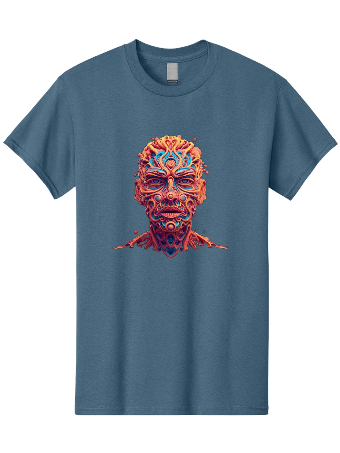 Psychedelic-Portrait Men'S Graphic Tee, 100% Cotton, Comfortable Casual Summer Wear, Machine Washable, Surreal Art, Psychedelic Patterns, Vibrant Colors, Abstract Design, Intricate Details, Futuristic Style, Vivid Imagery, Digital Art, Bae693 9