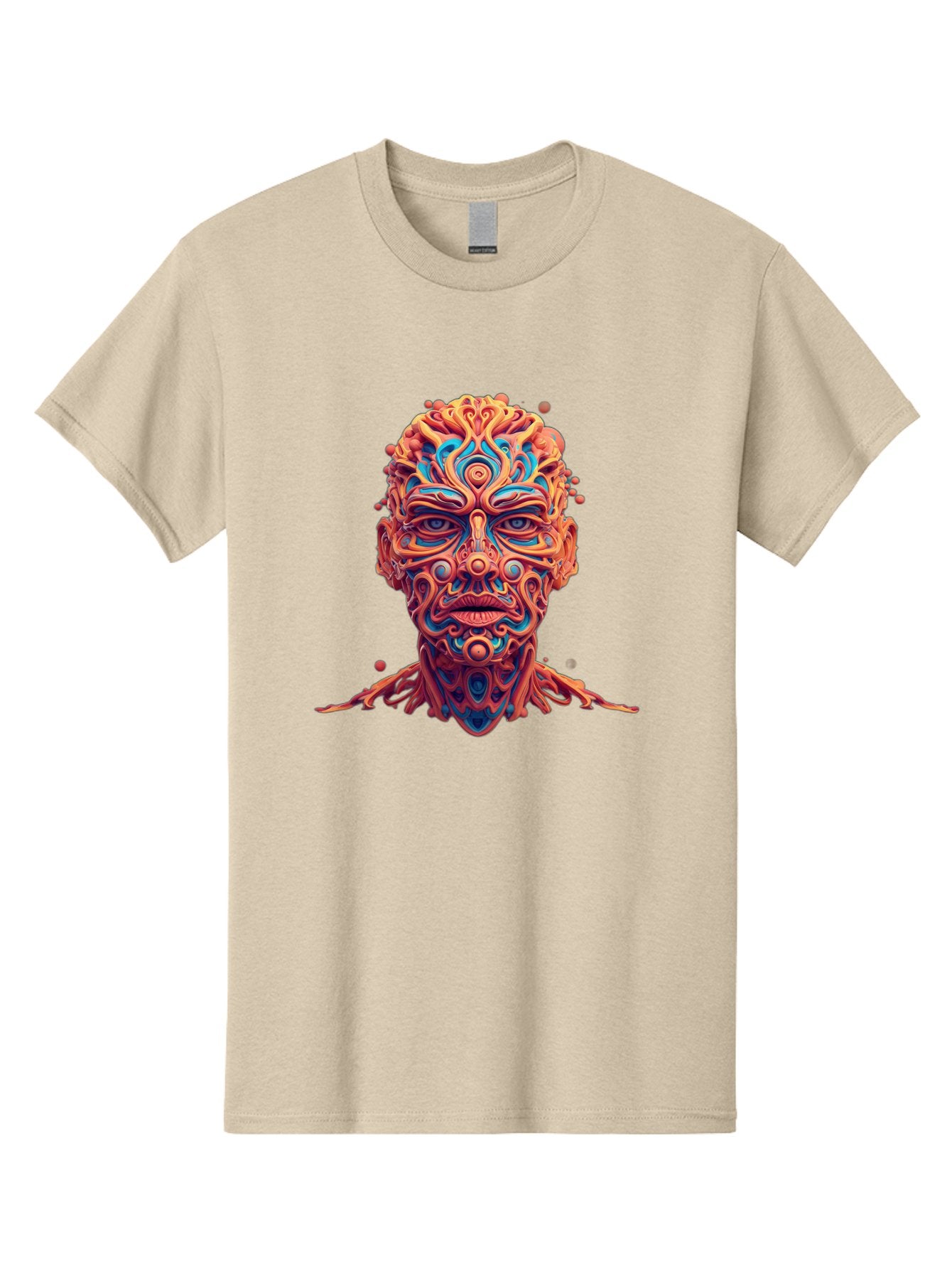 Psychedelic-Portrait Men'S Graphic Tee, 100% Cotton, Comfortable Casual Summer Wear, Machine Washable, Surreal Art, Psychedelic Patterns, Vibrant Colors, Abstract Design, Intricate Details, Futuristic Style, Vivid Imagery, Digital Art, Bae693 8
