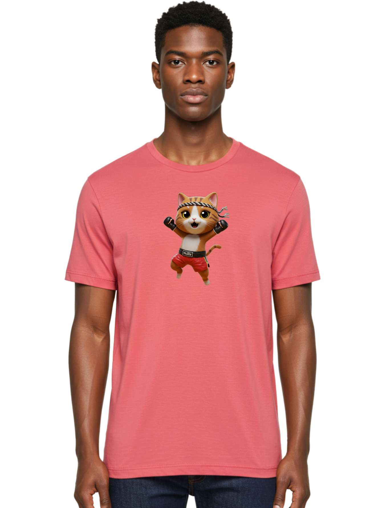 Puma-Cat Men'S Graphic Tee, 100% Cotton, Comfortable Casual Summer Wear, Machine Washable, Cartoon Cat In Boxing Attire, Pudim Belt, Boxing Gloves, Determined Expression, Funny Animal Character, Playful Design, Sports-Themed Illustration, Bae694 23