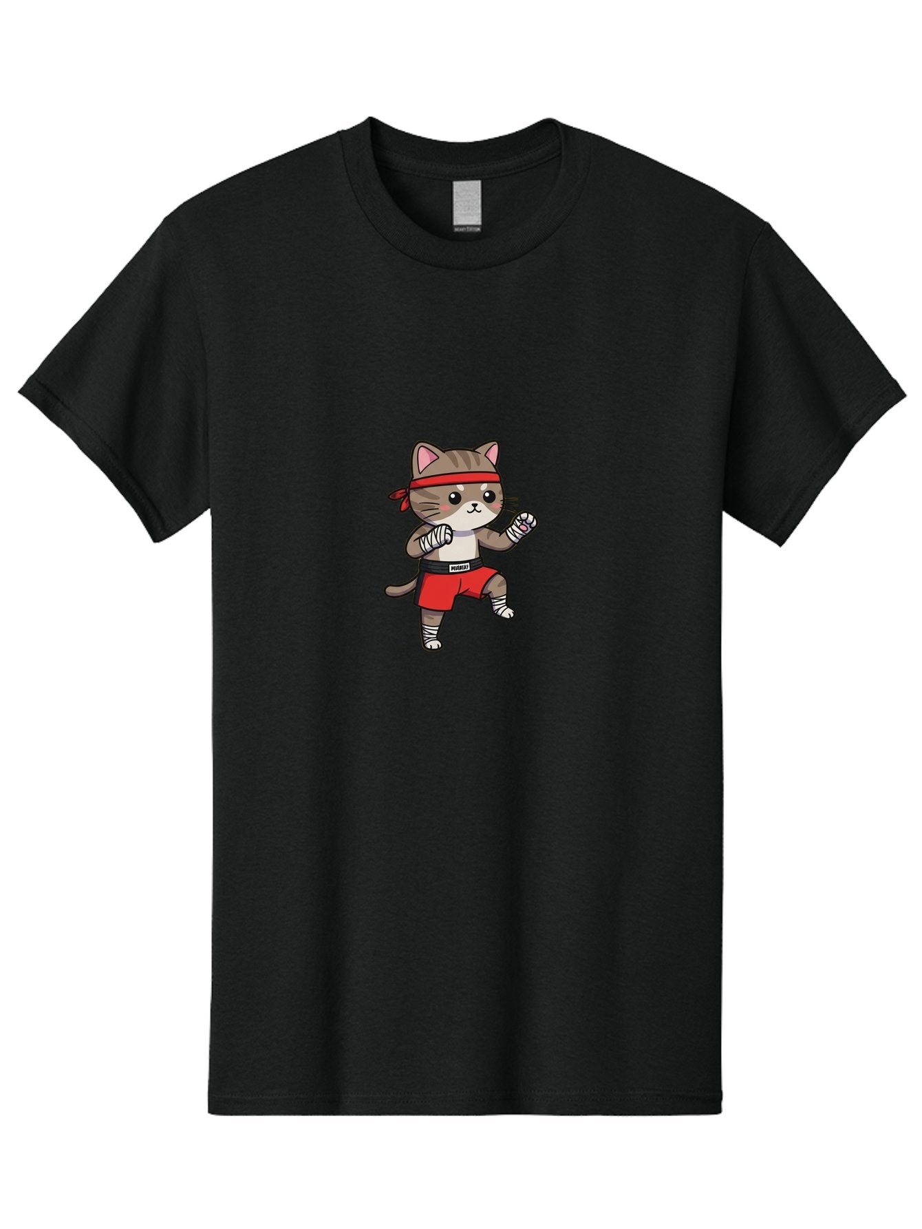 Punching-Cat Men'S Graphic Tee, 100% Cotton, Comfortable Casual Summer Wear, Machine Washable, Cartoon Cat, Martial Arts Pose, Red Headband, Red Shorts, White Bandages, Fighting Stance, Kitty Character, Cute Animal, Comic Style, Bae695 13