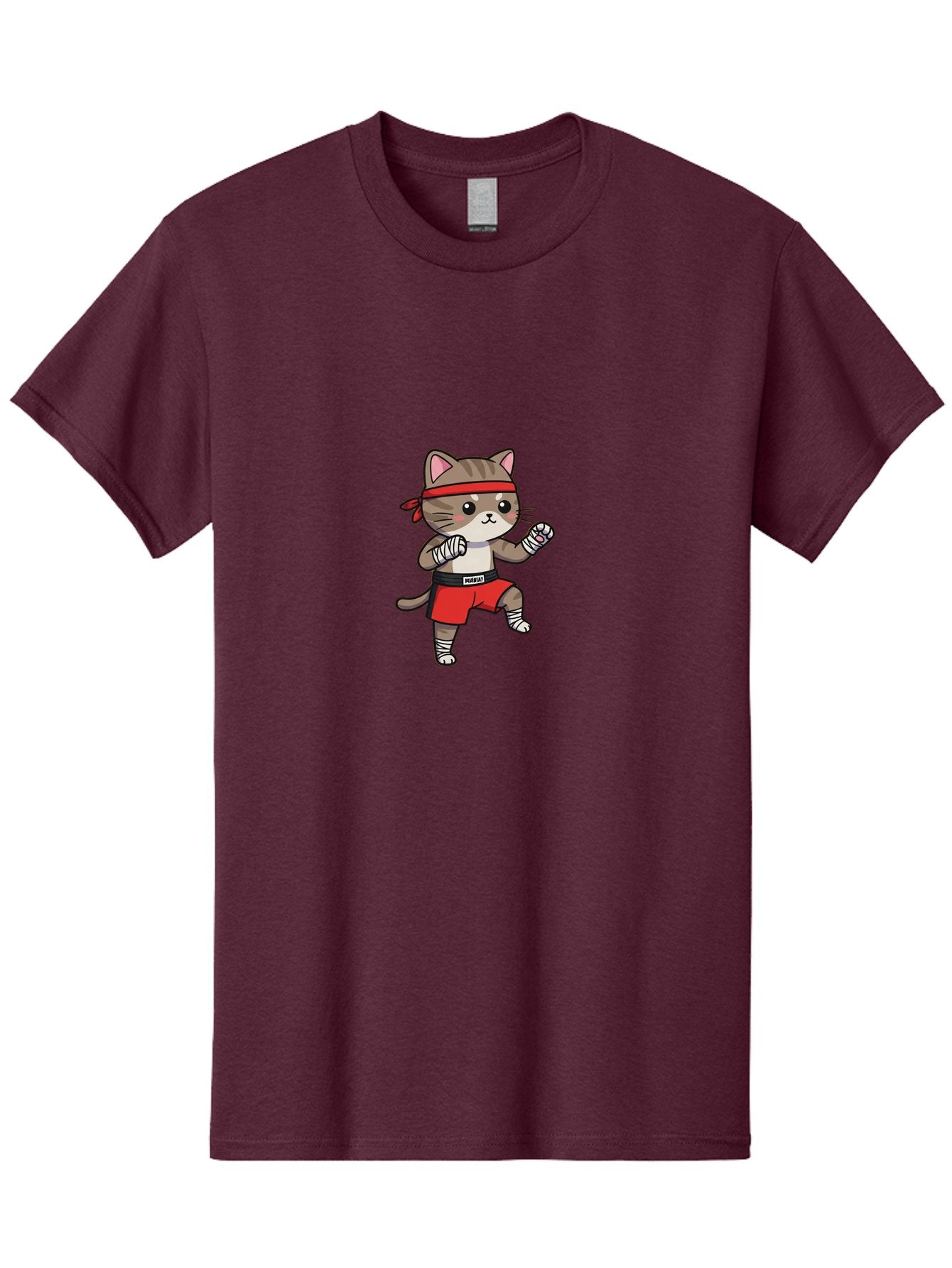 Punching-Cat Men'S Graphic Tee, 100% Cotton, Comfortable Casual Summer Wear, Machine Washable, Cartoon Cat, Martial Arts Pose, Red Headband, Red Shorts, White Bandages, Fighting Stance, Kitty Character, Cute Animal, Comic Style, Bae695